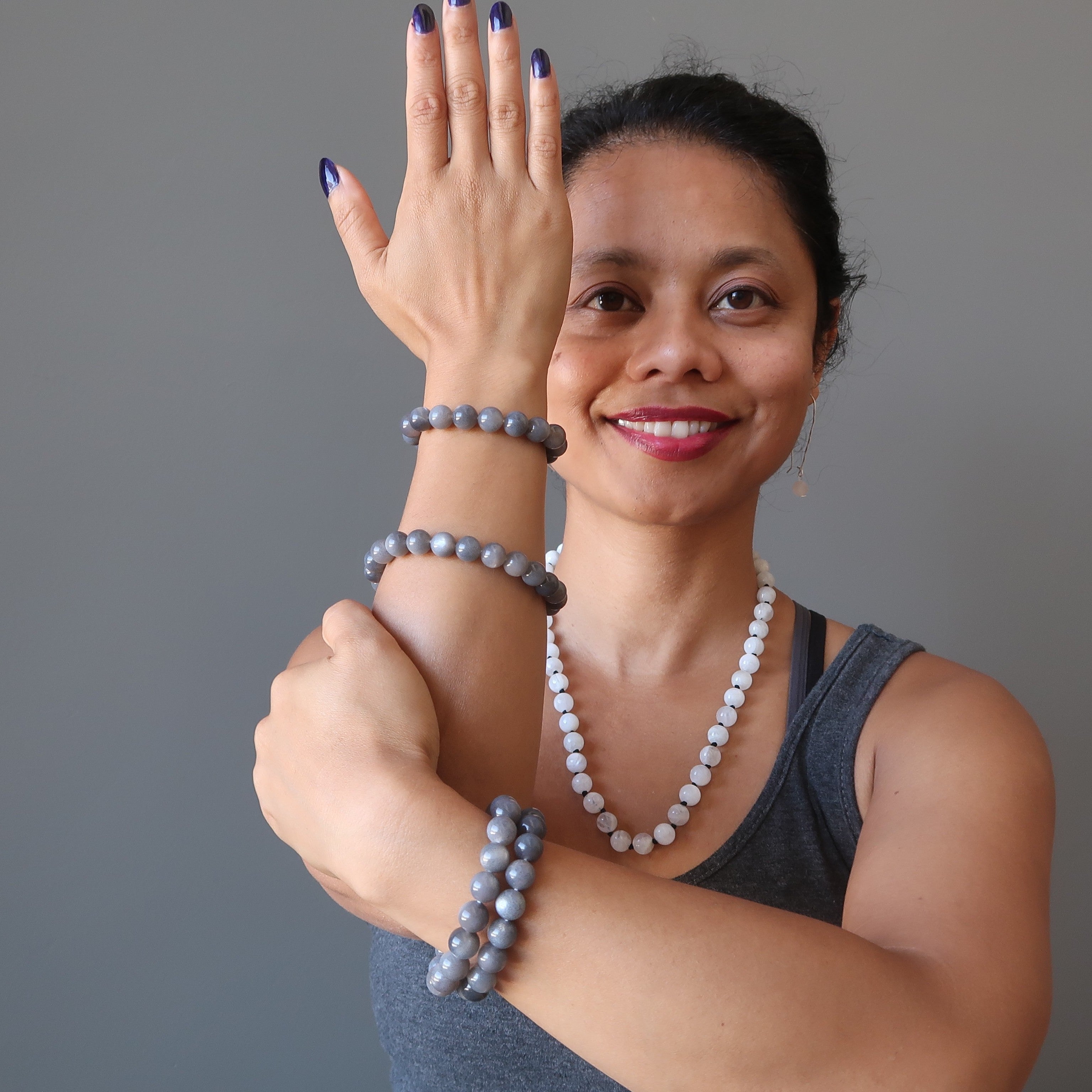 Black Moonstone Bracelet Silver Sheen Beads Dream Crystal