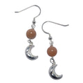 Peach Moonstone Earrings Swinging Moon Sterling Silver