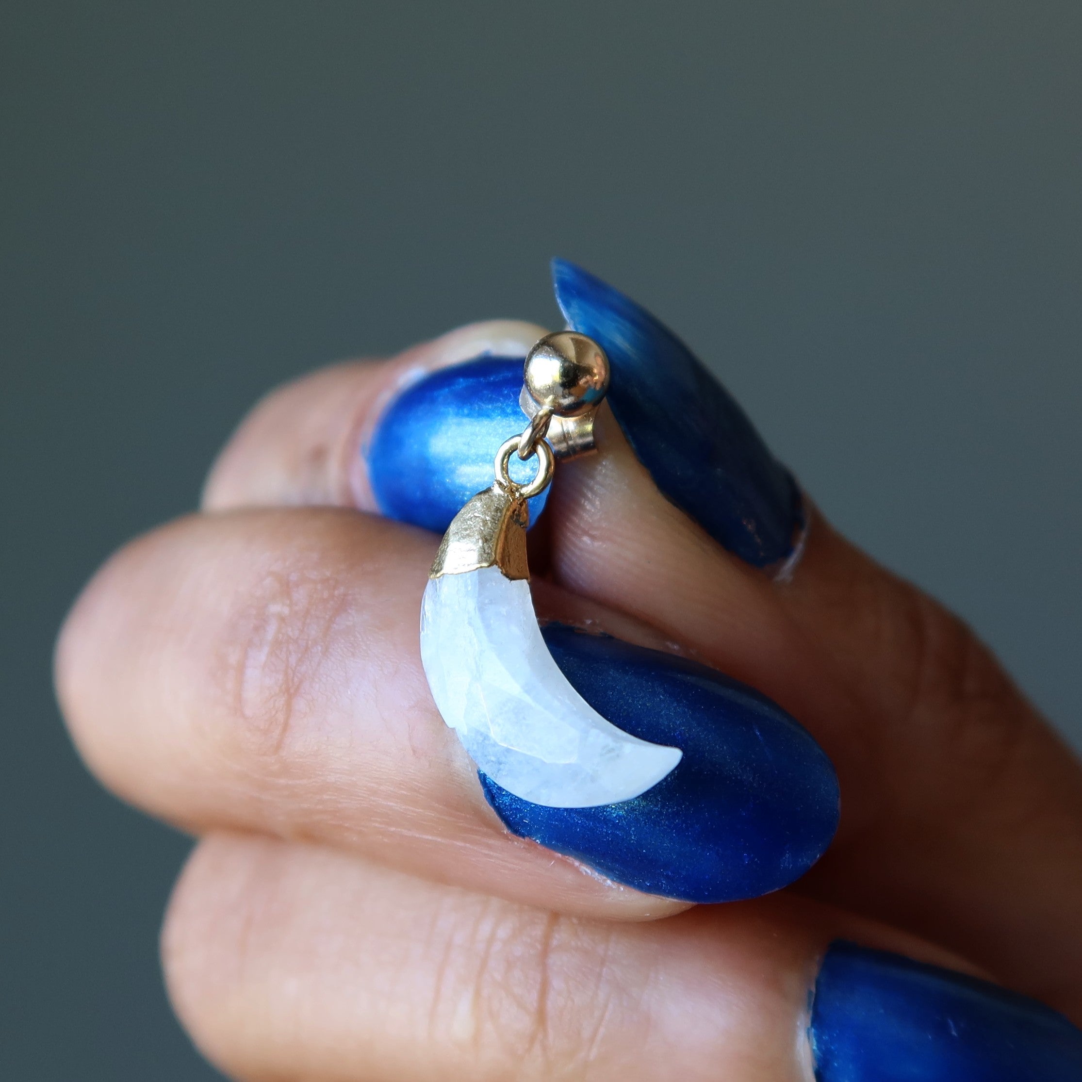 Rainbow Moonstone Earrings Crescent Moon 24-Karat Gold
