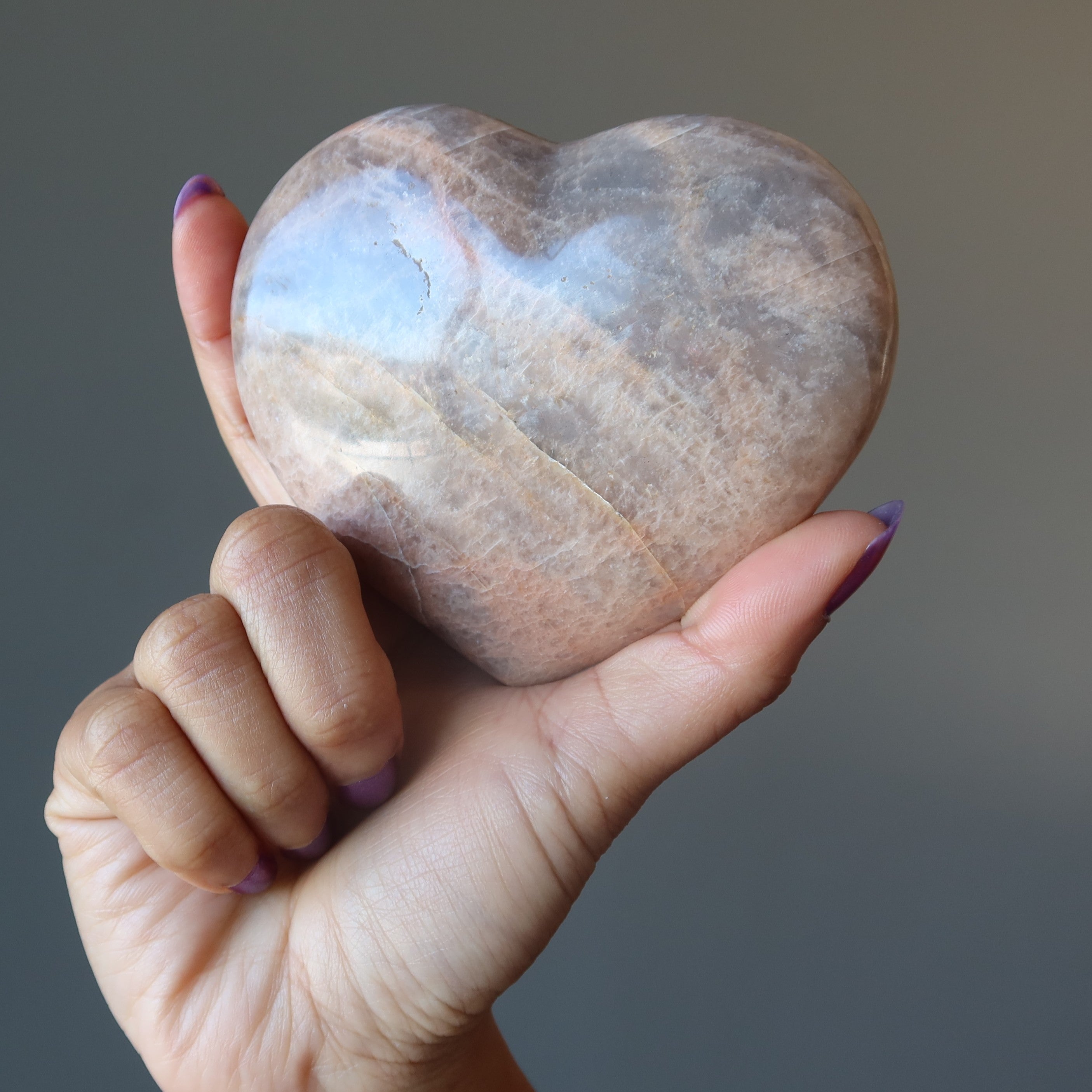 Pierre de lune Pêche Cœur Amour au clair de lune Cristal Romance Gemme