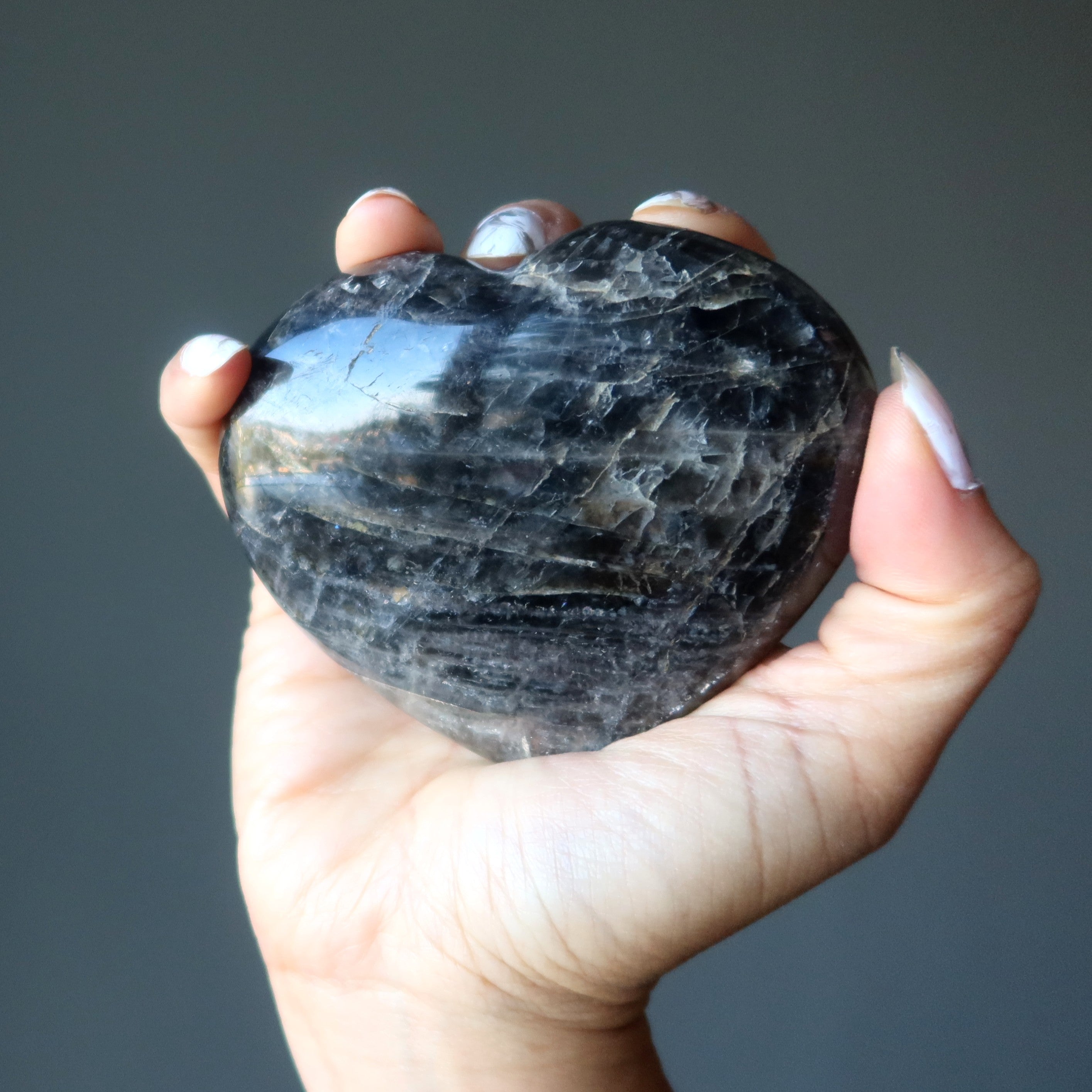Cœur de Pierre de Lune Noire Mon Amour Le Plus Profond Brille