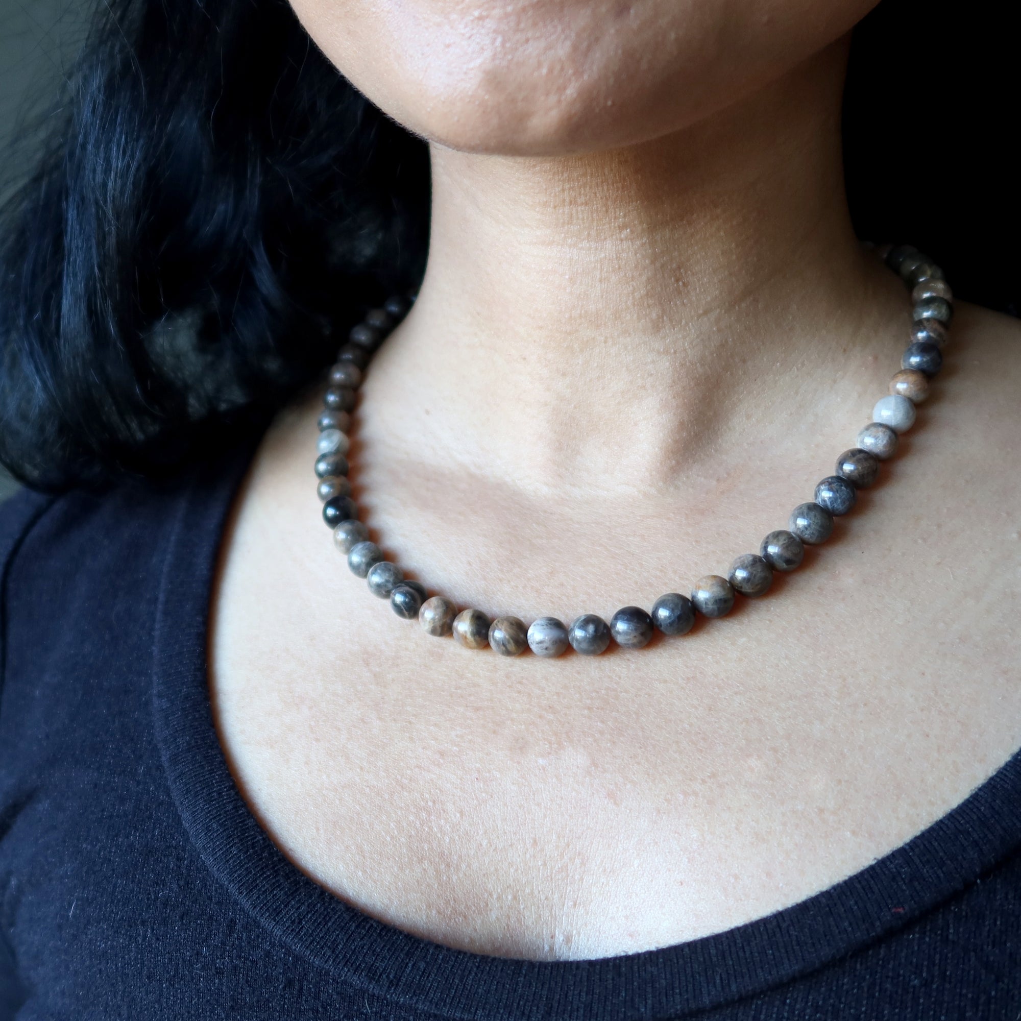 Collier Pierre de Lune Noire Perles de Protection Pouvoir Lunaire