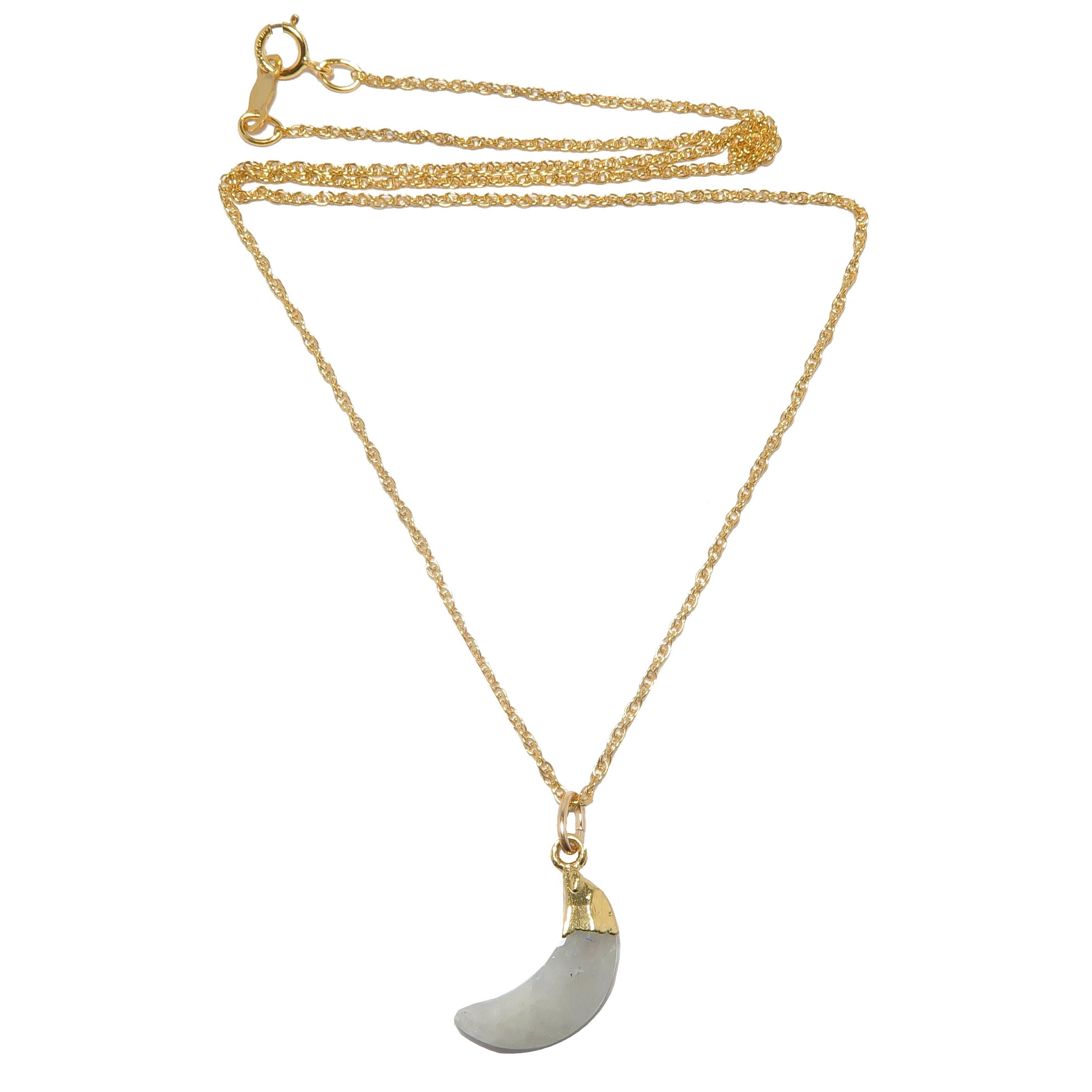 Rainbow Moonstone Necklace Crescent Moon 24-Karat Gold