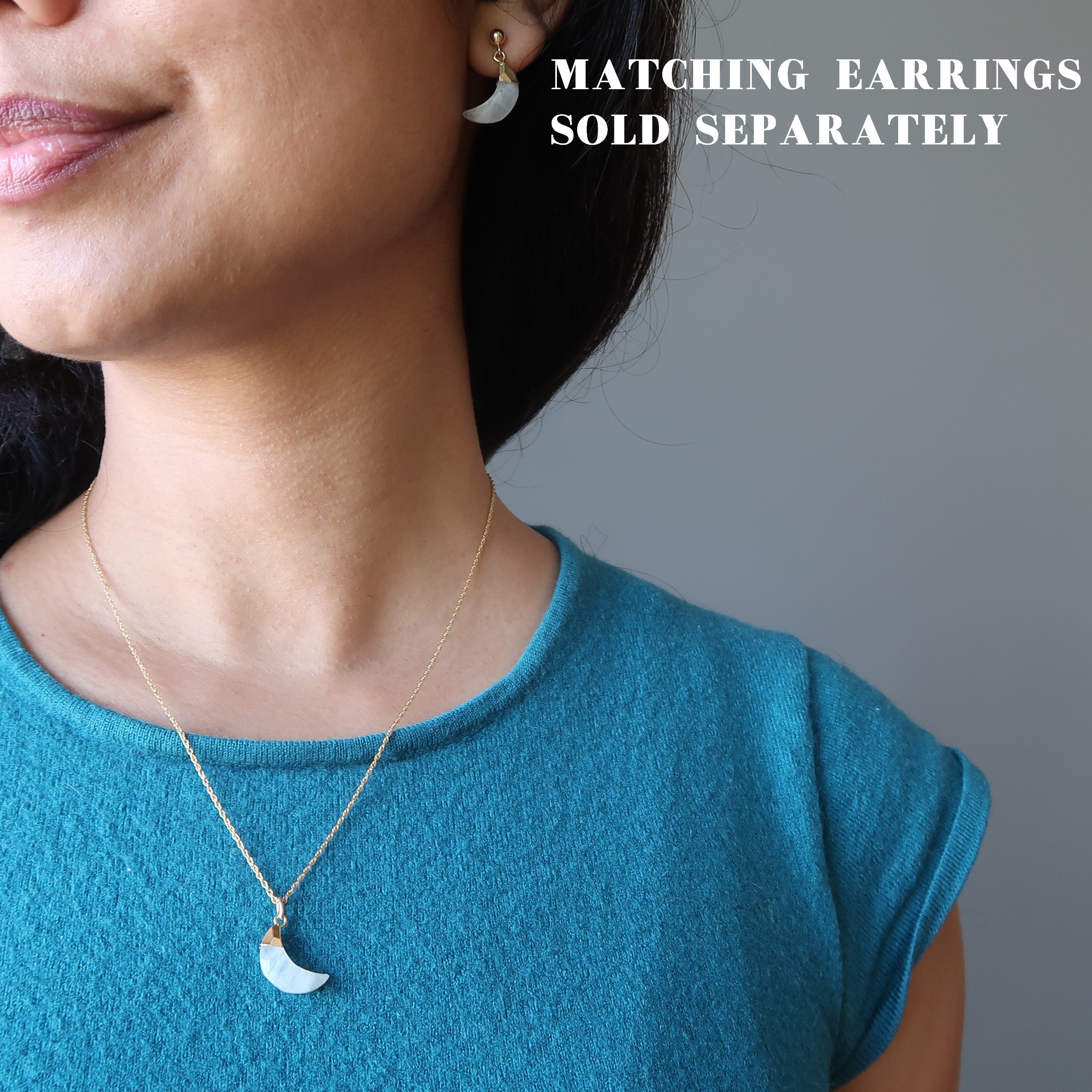 Rainbow Moonstone Necklace Crescent Moon 24-Karat Gold