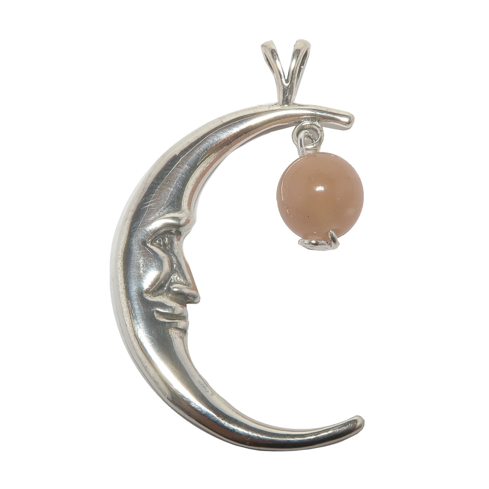 Pfirsich-Mondstein-Anhänger Halbmond Sterlingsilber