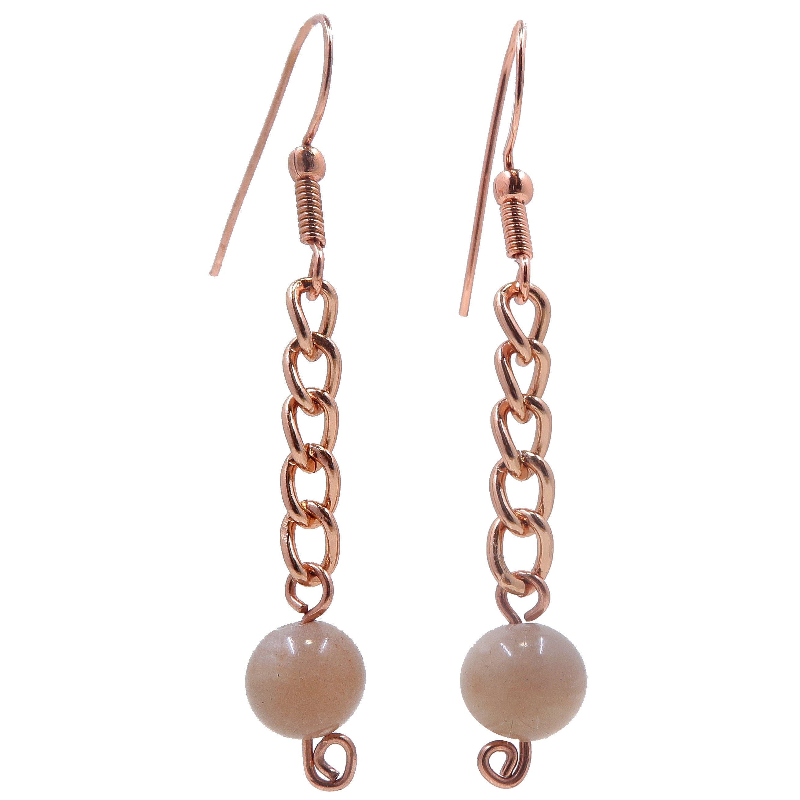 Peach Moonstone Earrings Pretty Goddess Copper Chain