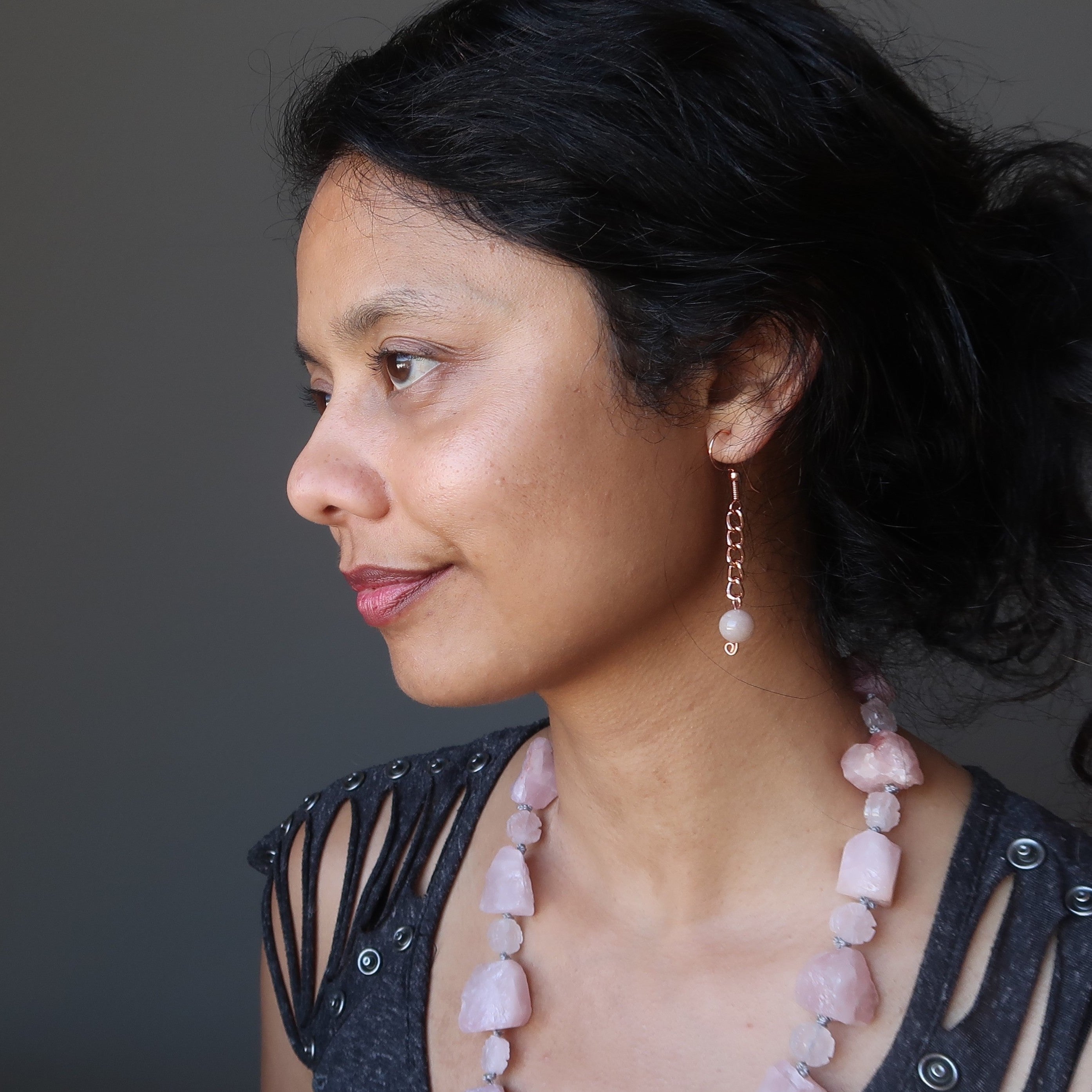 Peach Moonstone Earrings Pretty Goddess Copper Chain