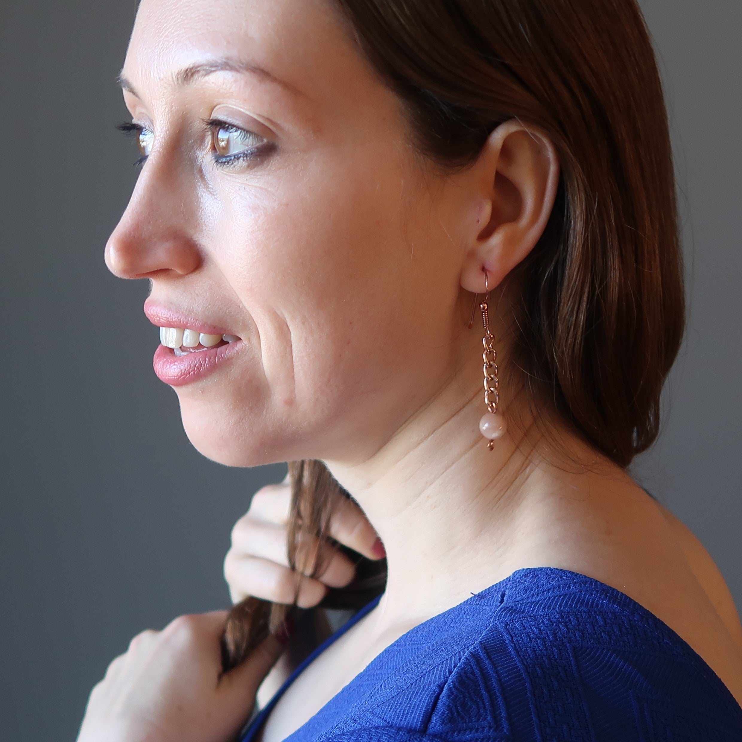 Peach Moonstone Earrings Pretty Goddess Copper Chain
