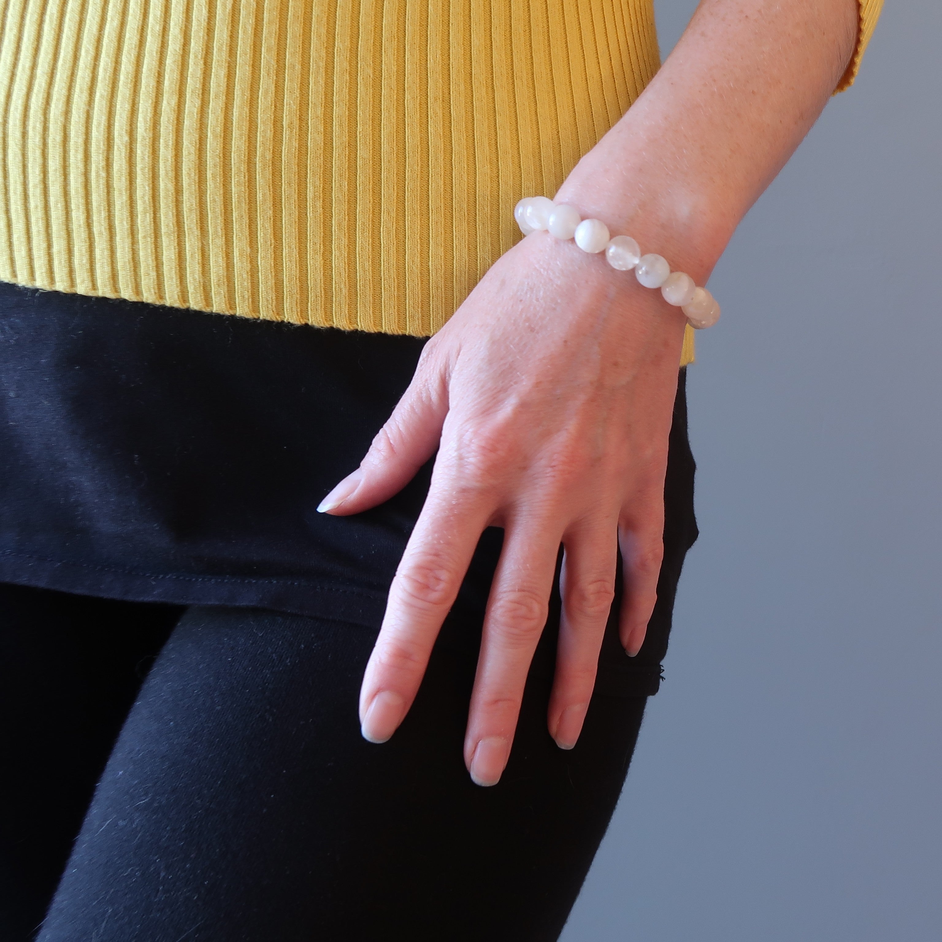 Bracelet Pierre de Lune Arc-en-ciel Céleste Blanc Cristal Céleste