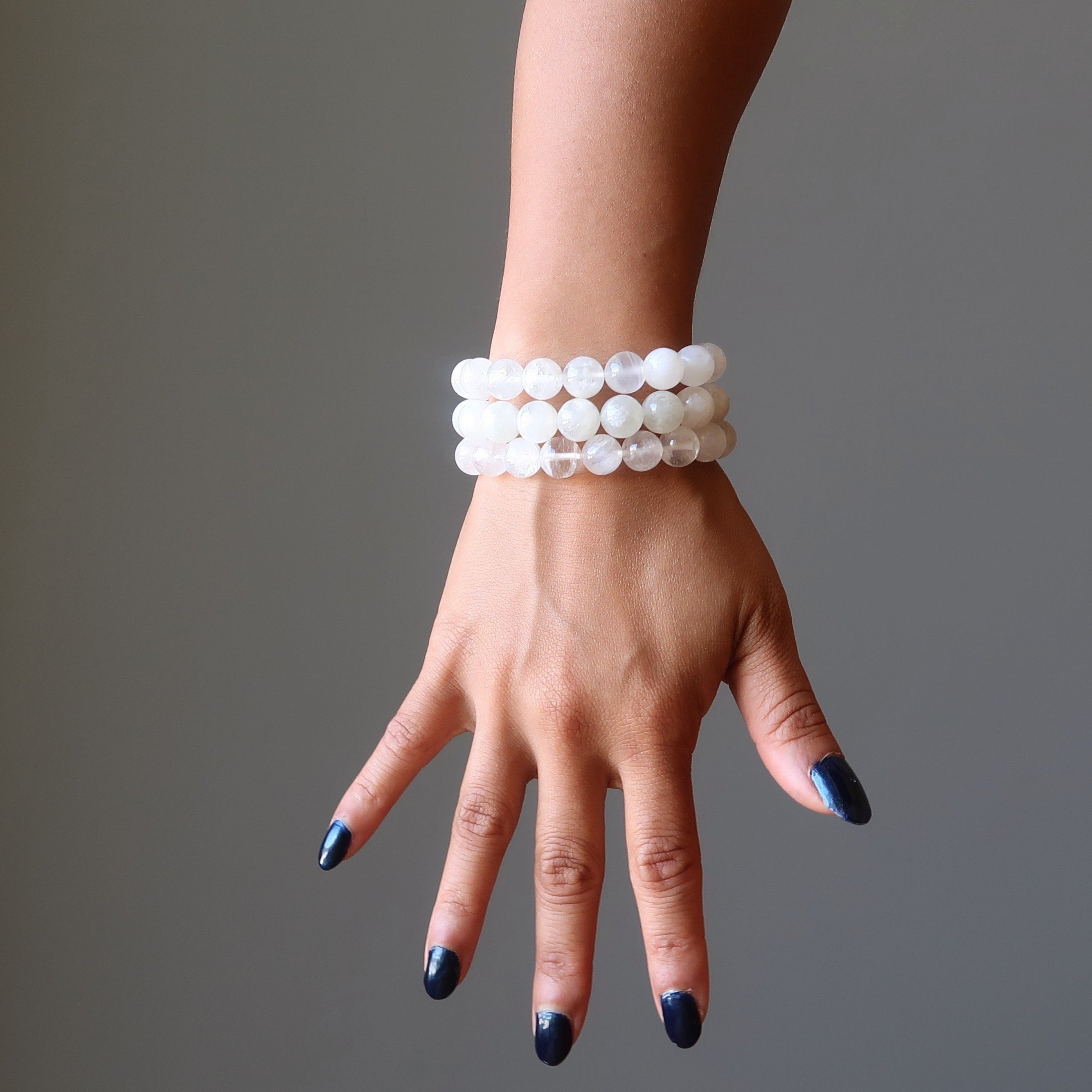 Bracelet Pierre de Lune Arc-en-ciel Céleste Blanc Cristal Céleste