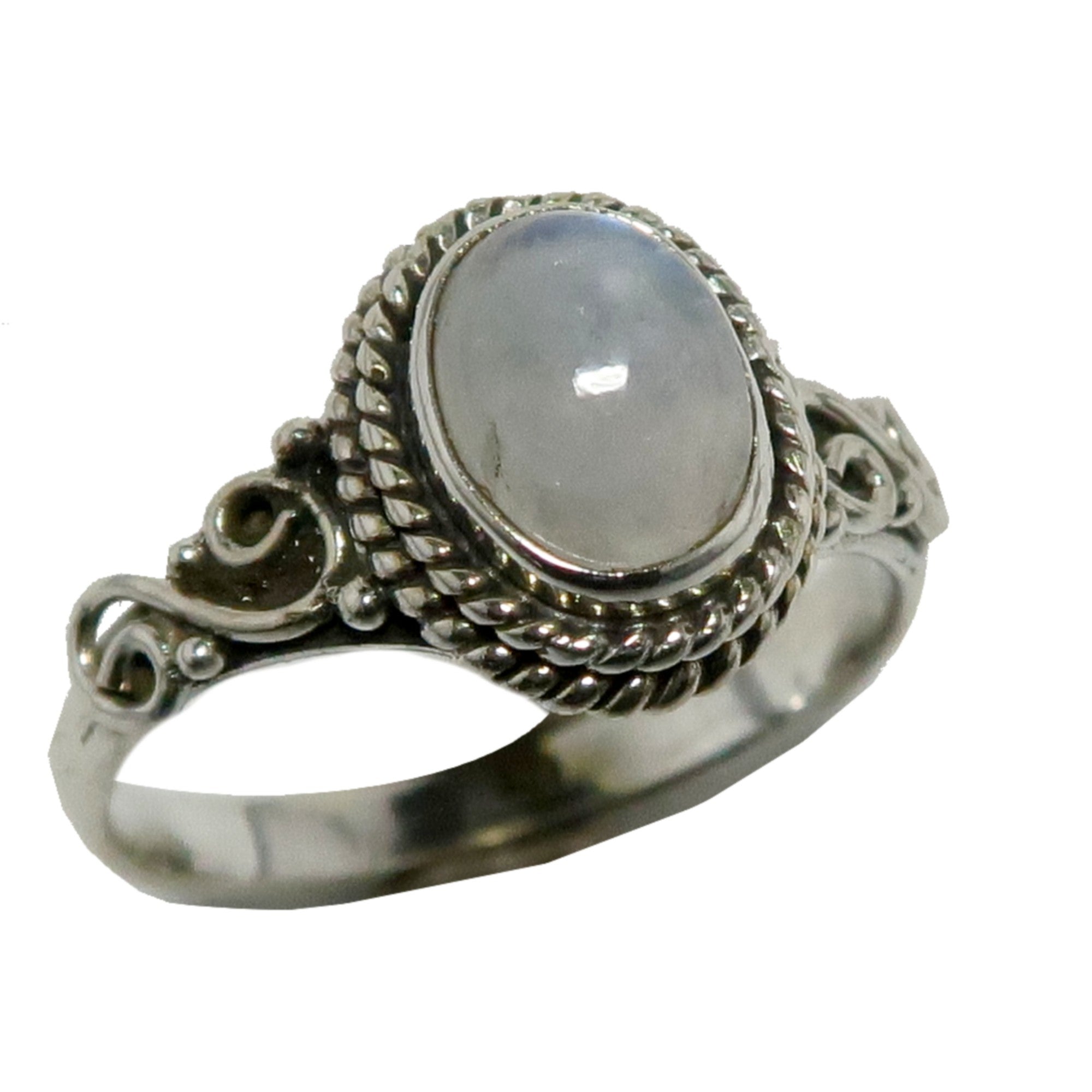 Regenbogen-Mondstein-Ring Göttin Diana Sterlingsilber