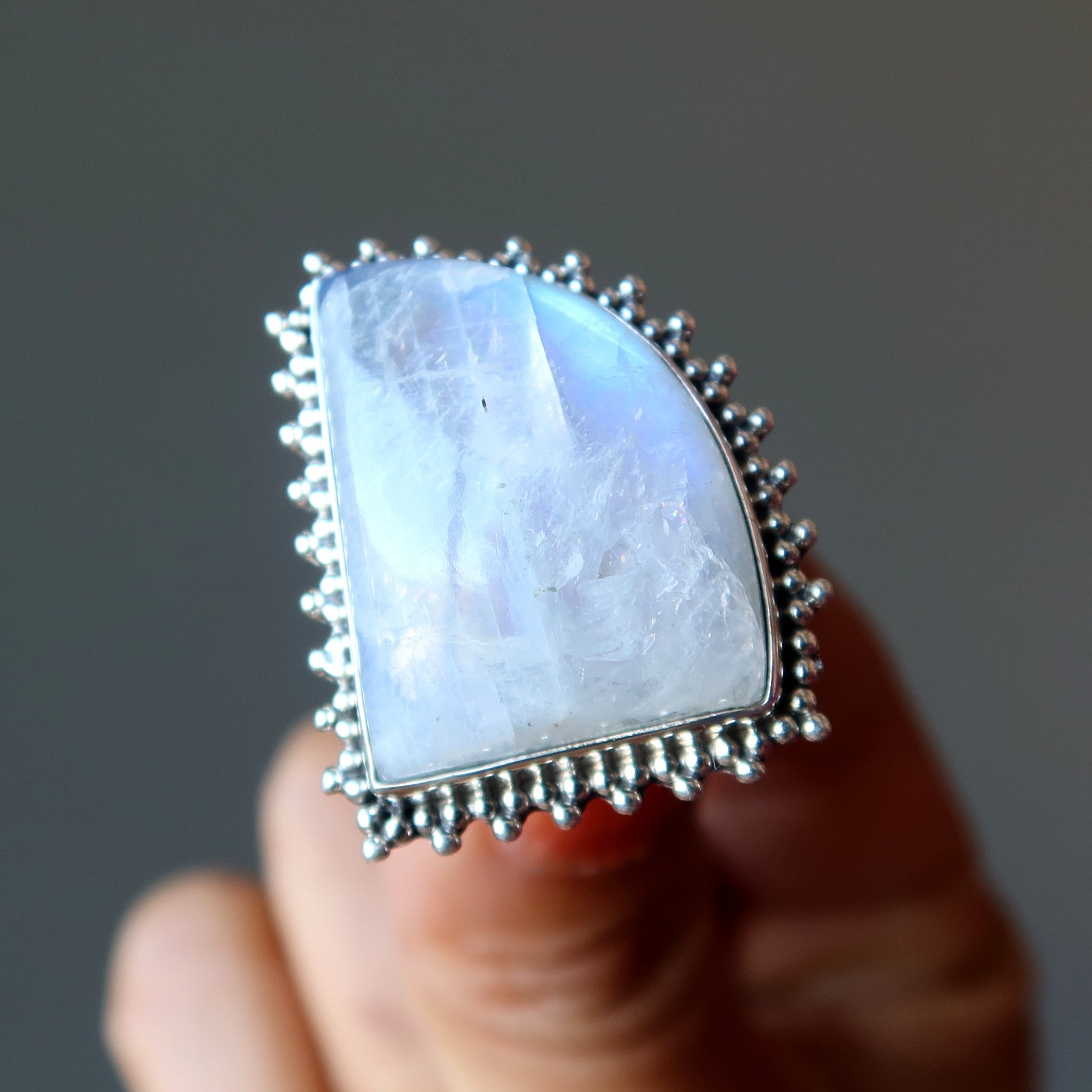 Rainbow Moonstone Ring Lunar Lush Sterling Silver Size 8.5