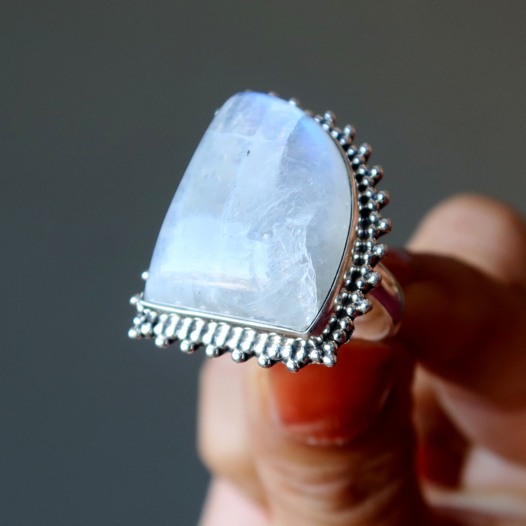 Rainbow Moonstone Ring Lunar Lush Sterling Silver Size 8.5