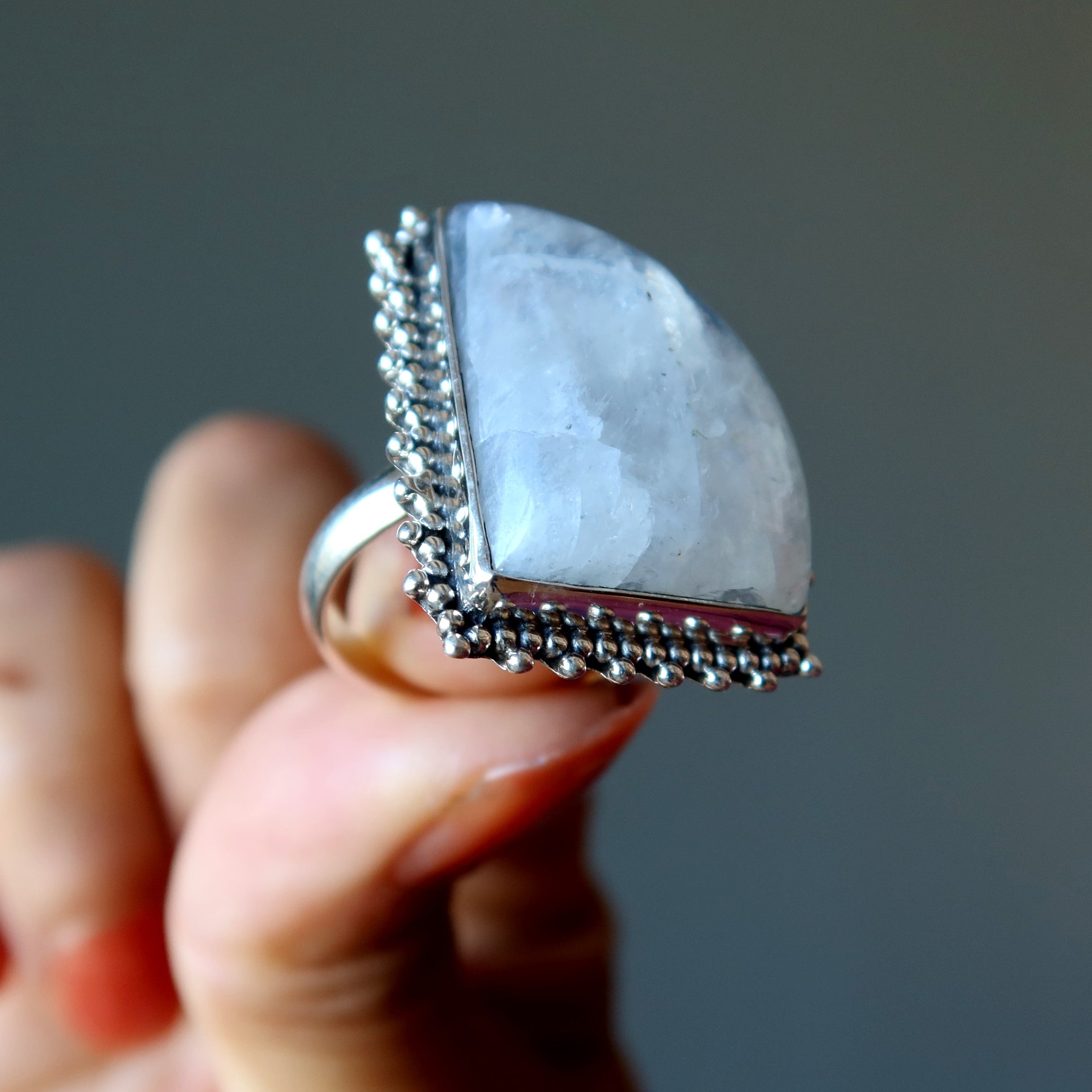 Rainbow Moonstone Ring Lunar Lush Sterling Silver Size 8.5