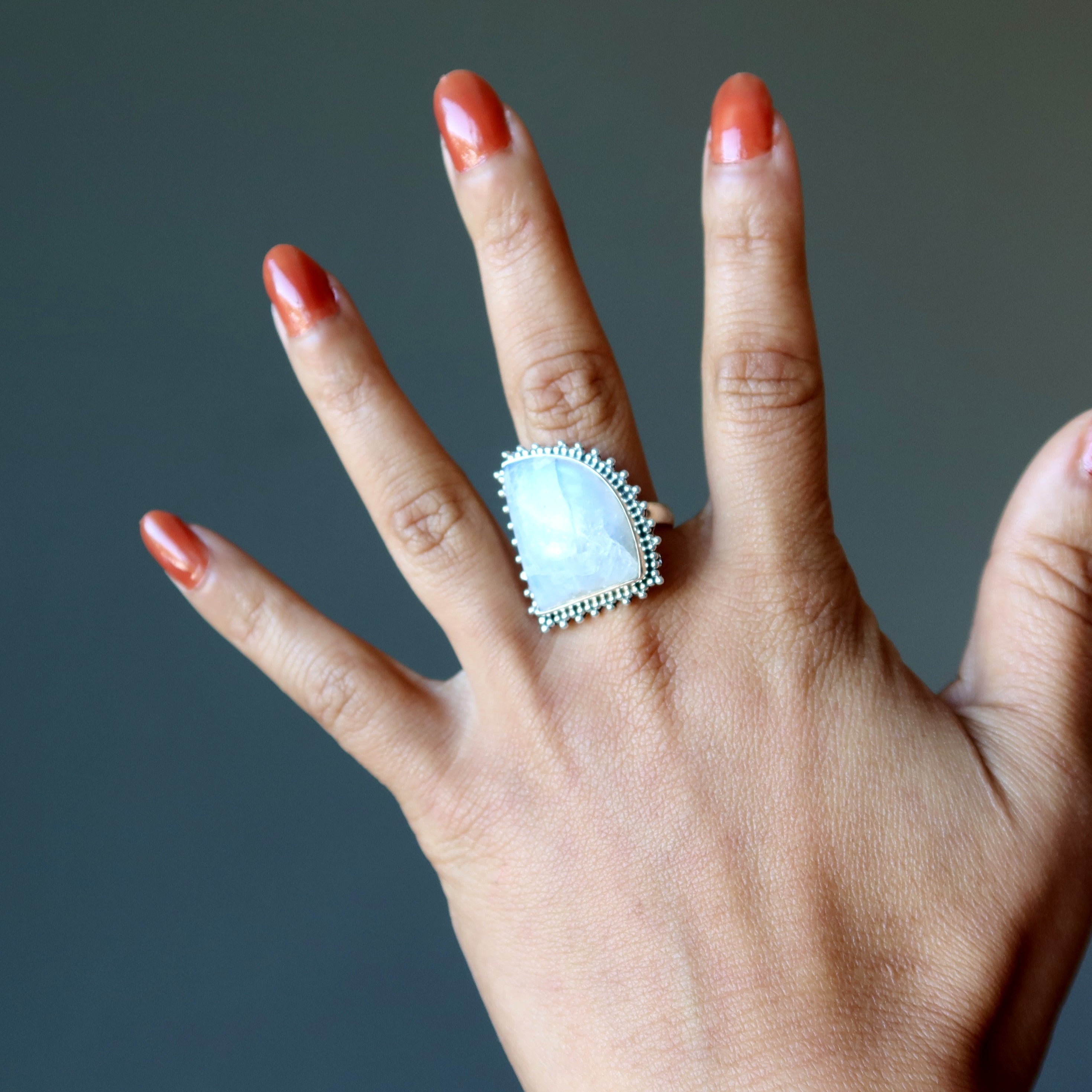 Rainbow Moonstone Ring Lunar Lush Sterling Silver Size 8.5