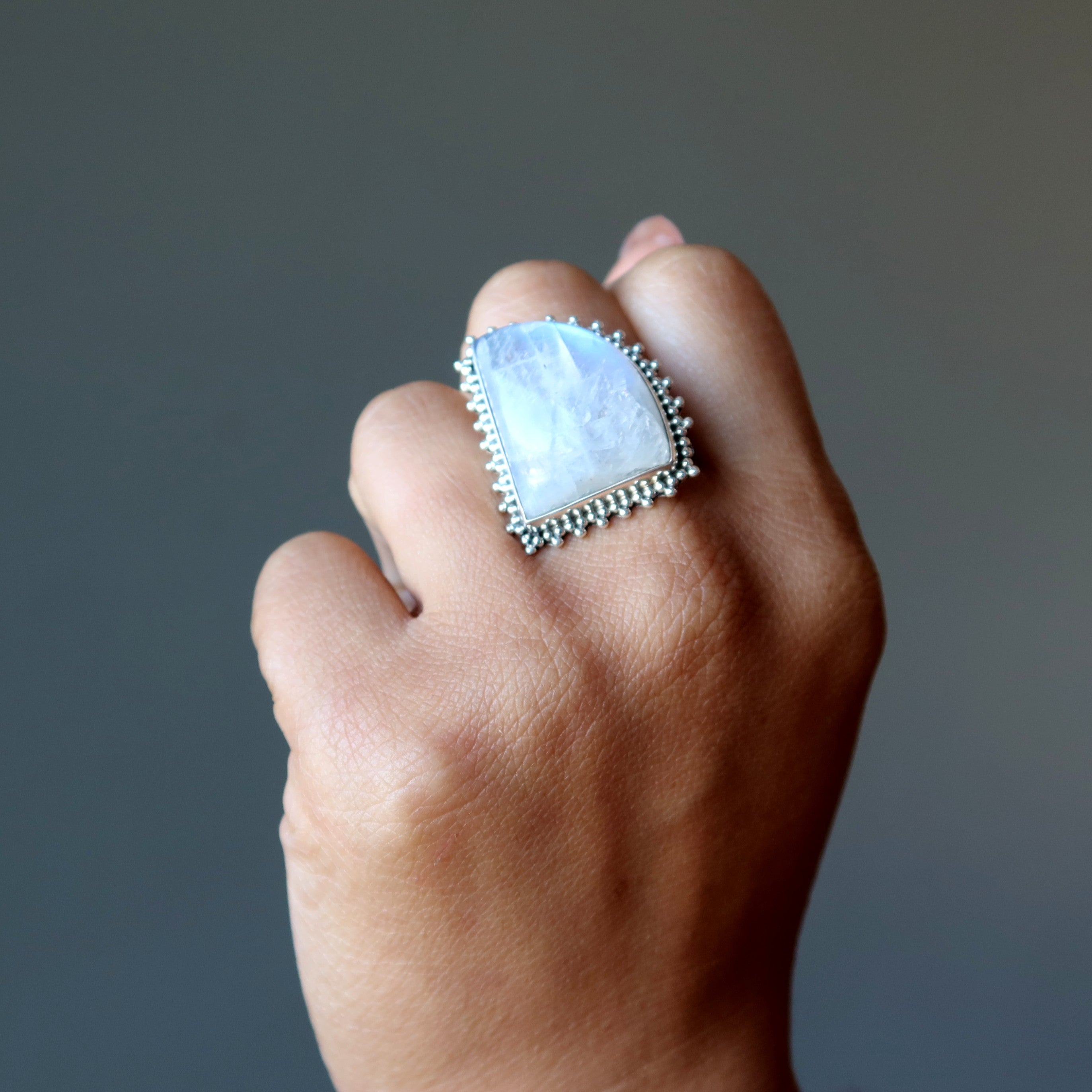 Rainbow Moonstone Ring Lunar Lush Sterling Silver Size 8.5