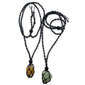 Money Necklace Set with citrine and green aventurine stones in black macrame adjustable cord for prosperity and abundance