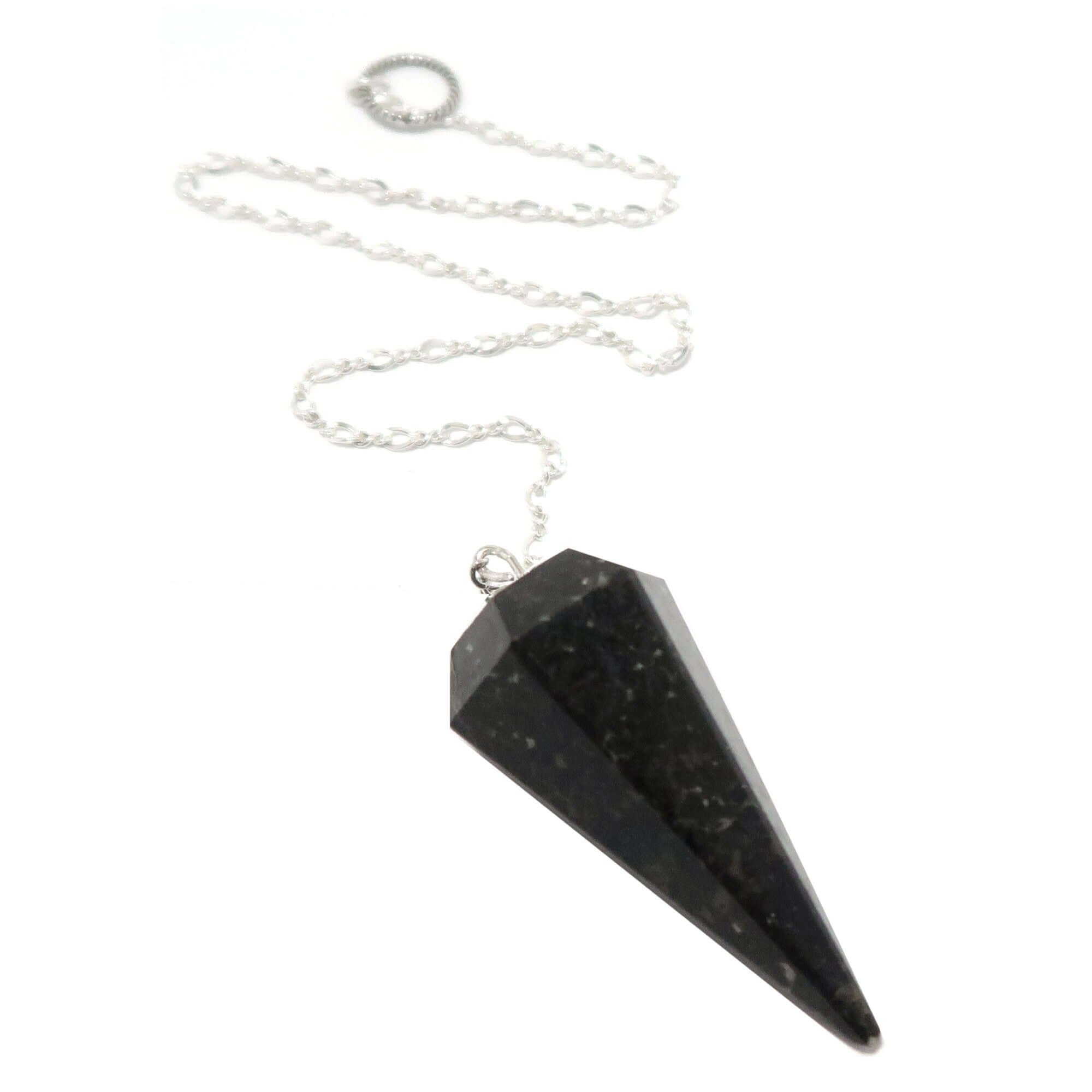 Nuummite Pendulum Mysteries Sterling Silver crystal Pendulum for dowsing, healing, and chakra assessment