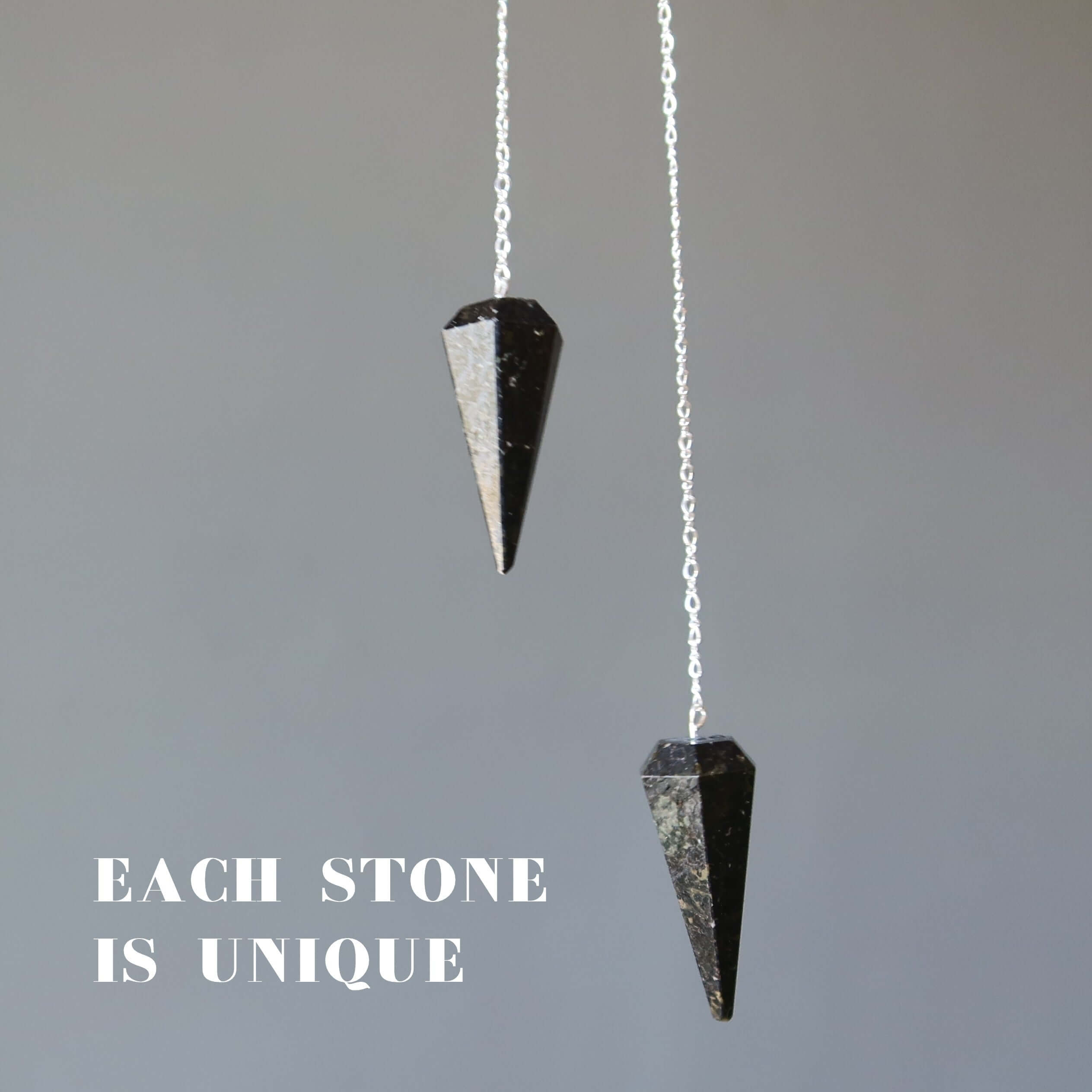 Nuummite Pendulum Mysteries Sterling Silver pendulum gemstone, each stone is unique for dowsing, healing and chakra work