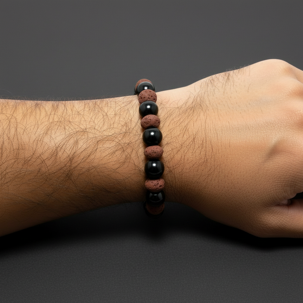 Black Obsidian Bracelet & Red Lava Aromatherapy Diffuser
