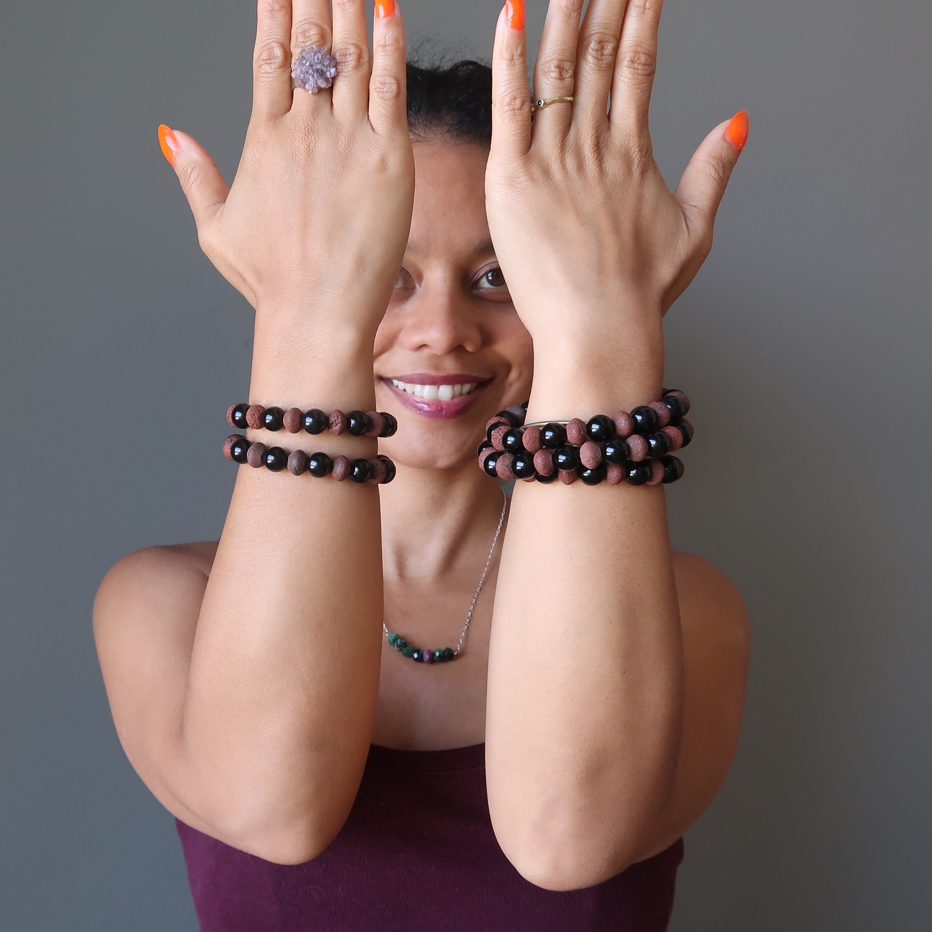 Black Obsidian Bracelet & Red Lava Aromatherapy Diffuser