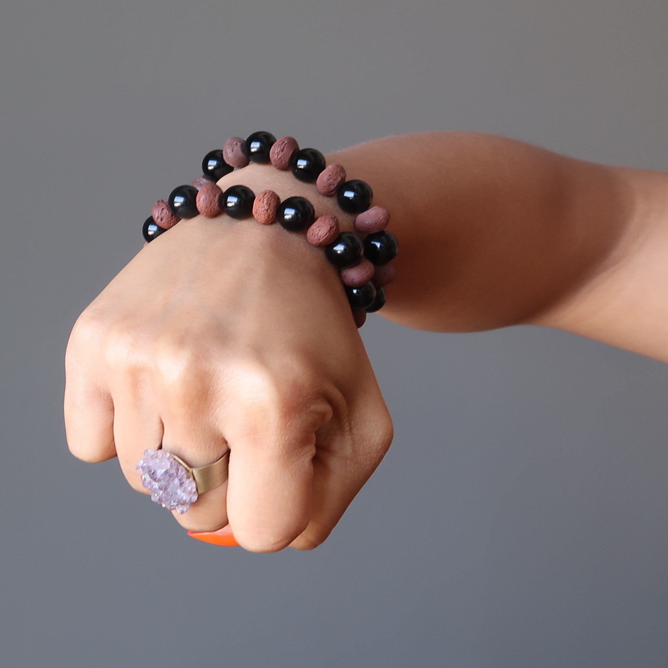 Black Obsidian Bracelet & Red Lava Aromatherapy Diffuser