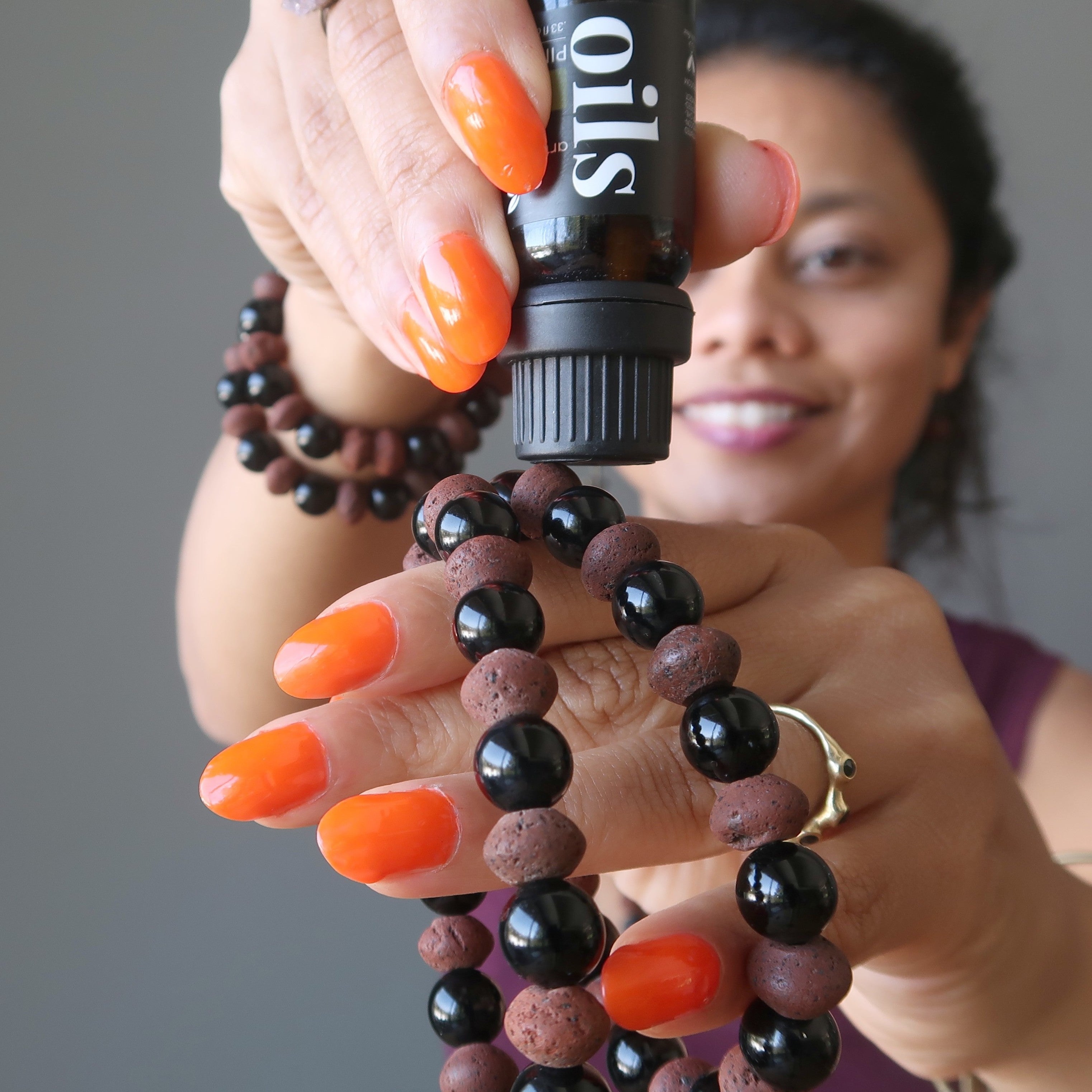 Black Obsidian Bracelet & Red Lava Aromatherapy Diffuser