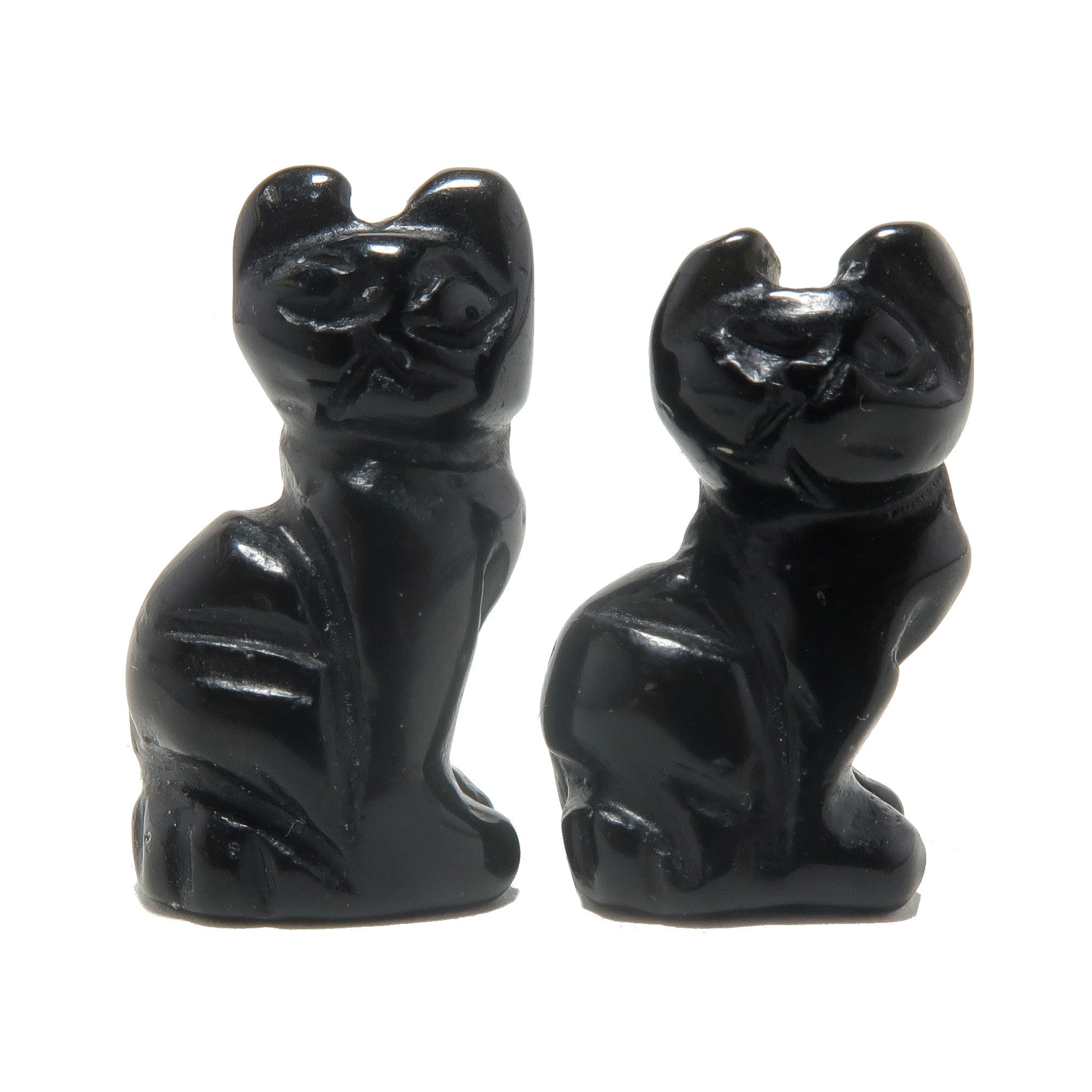 Chat en Obsidienne Noire Miniature 1" Animal Porte-Bonheur Félin