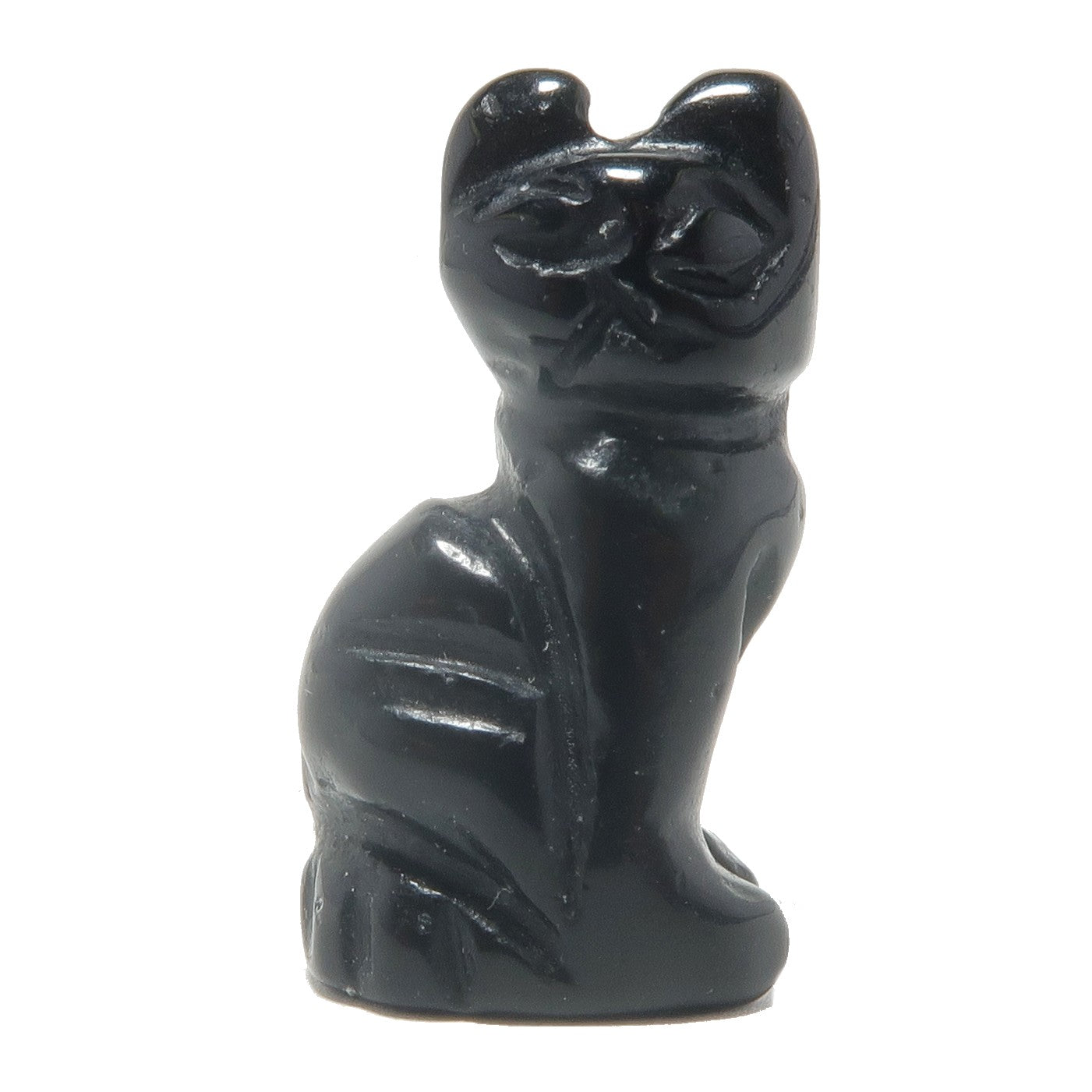 Chat en Obsidienne Noire Miniature 1" Animal Porte-Bonheur Félin