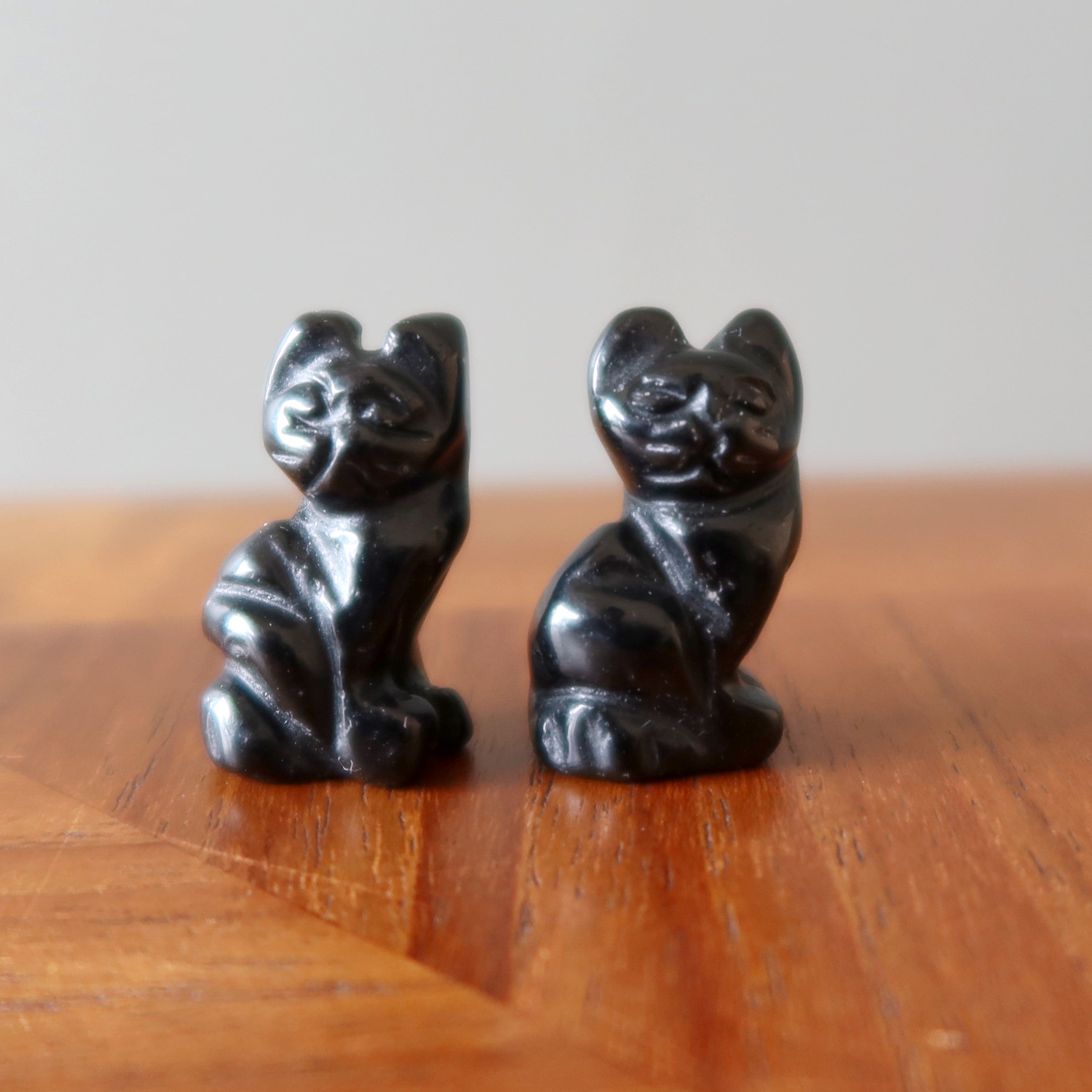 Chat en Obsidienne Noire Miniature 1" Animal Porte-Bonheur Félin
