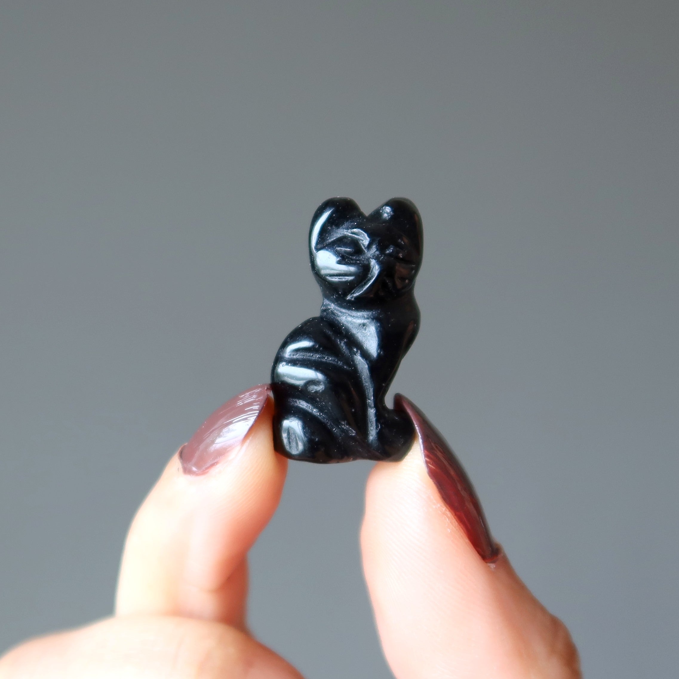Chat en Obsidienne Noire Miniature 1" Animal Porte-Bonheur Félin