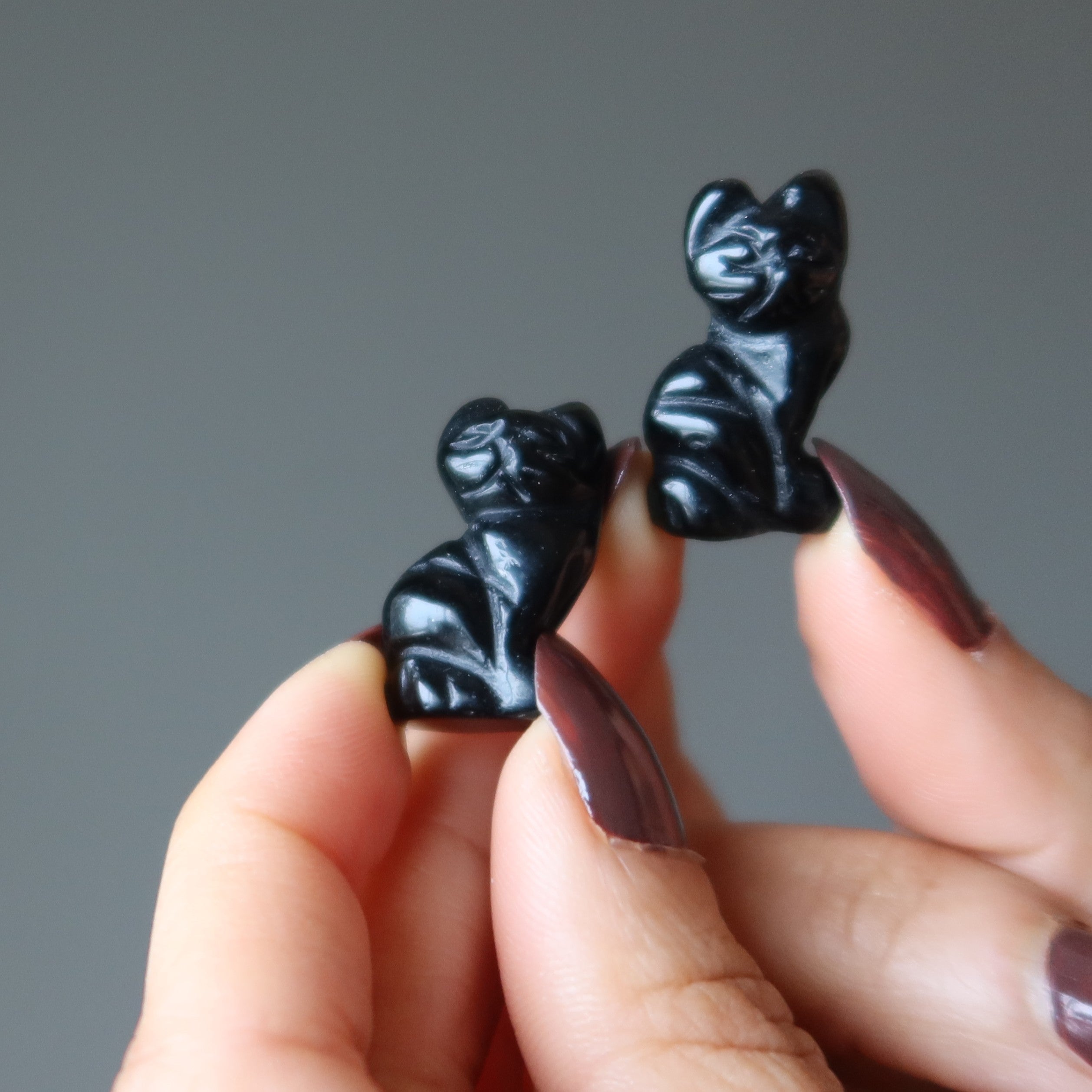 Chat en Obsidienne Noire Miniature 1" Animal Porte-Bonheur Félin