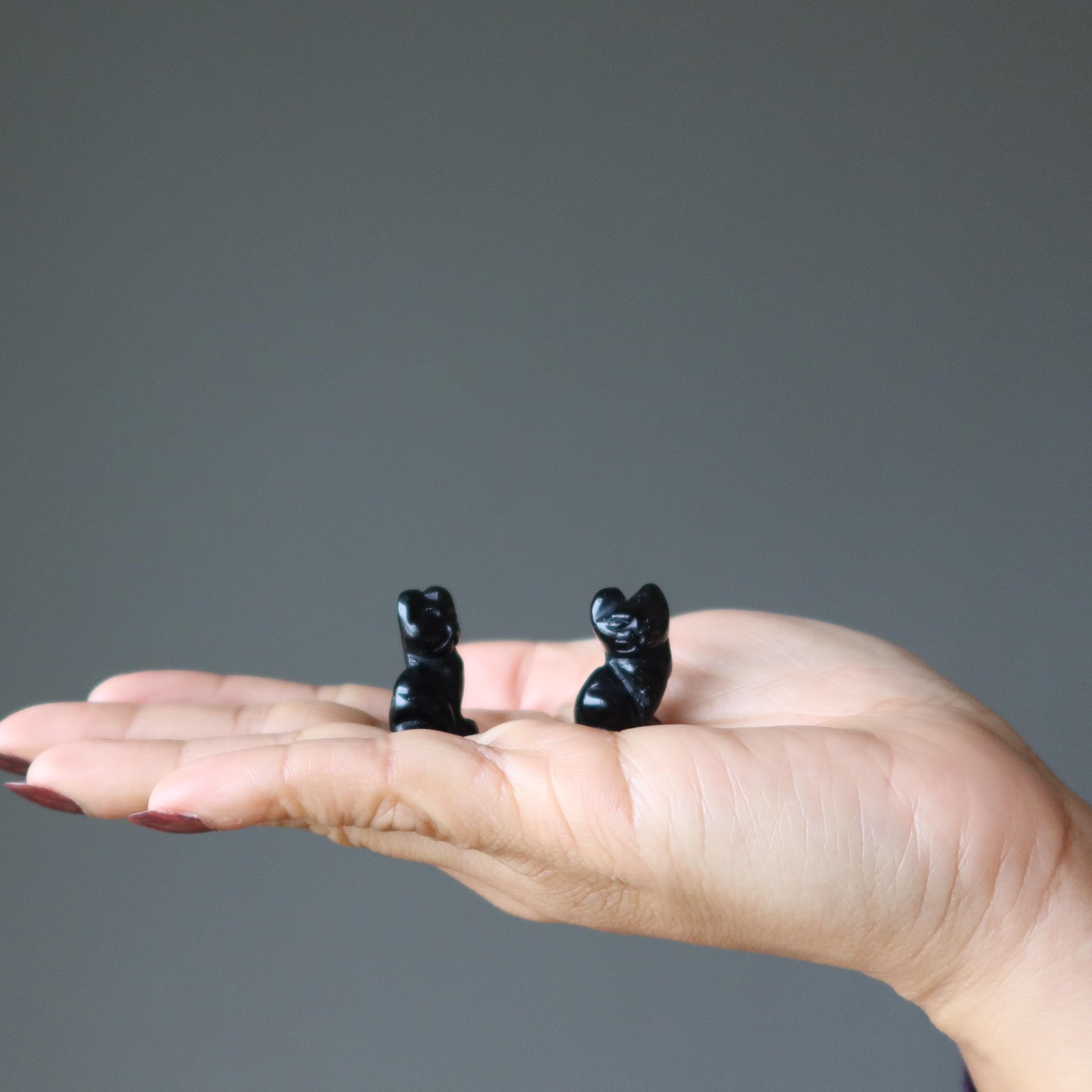 Chat en Obsidienne Noire Miniature 1" Animal Porte-Bonheur Félin