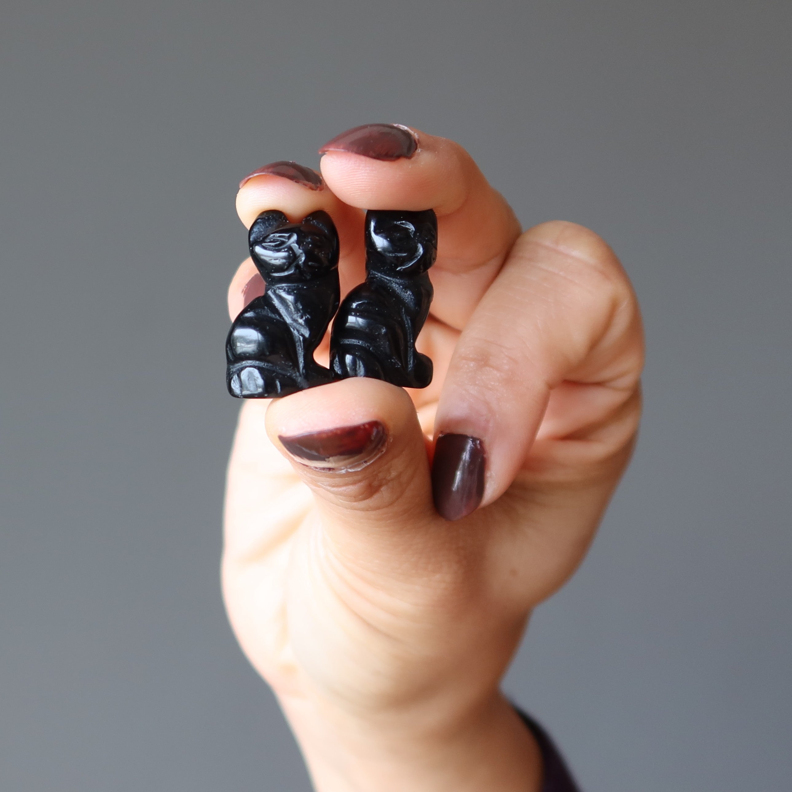 Chat en Obsidienne Noire Miniature 1" Animal Porte-Bonheur Félin