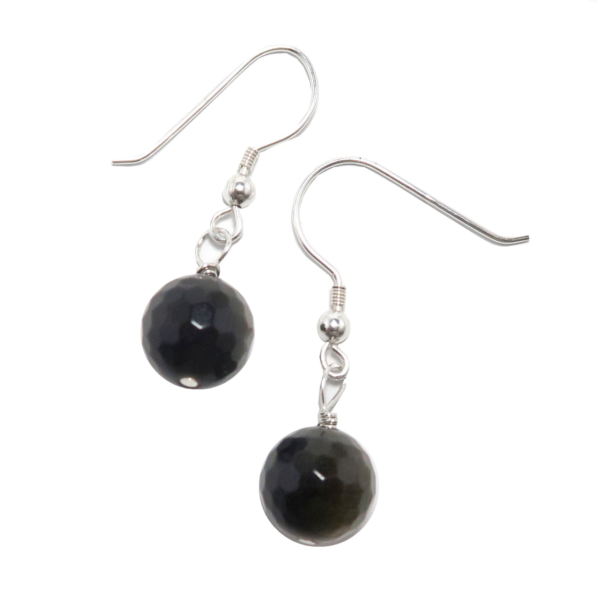 Boucles d'oreilles Obsidienne Œil Céleste Protection Argent Sterling