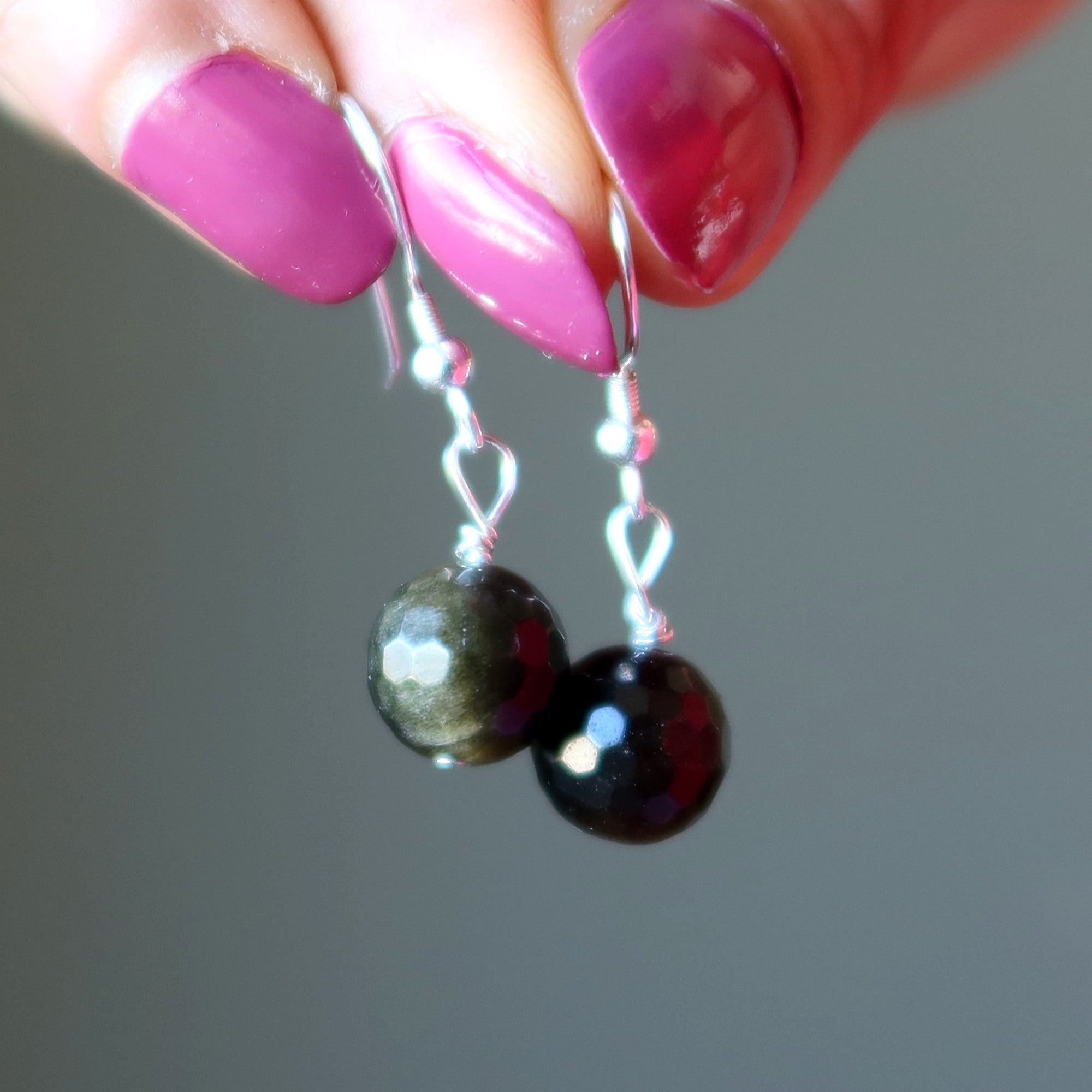 Boucles d'oreilles Obsidienne Œil Céleste Protection Argent Sterling