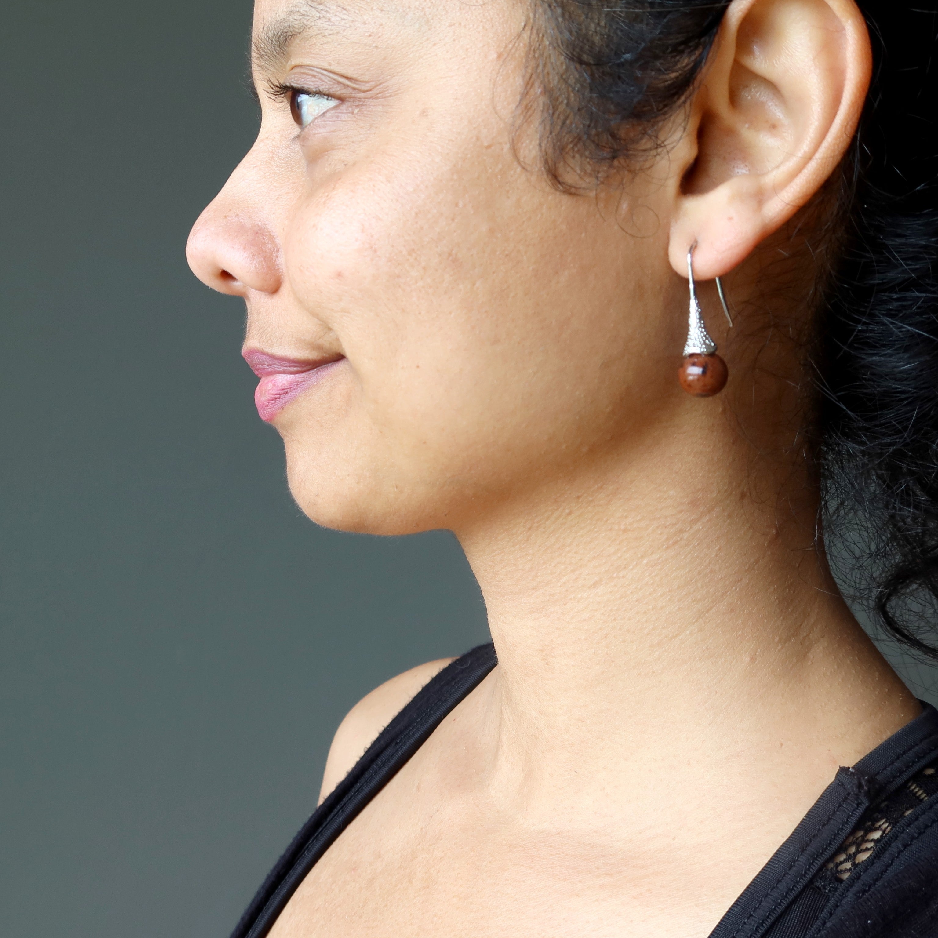 Mahogany Obsidian Earrings Drop of Volcanic Art Stones