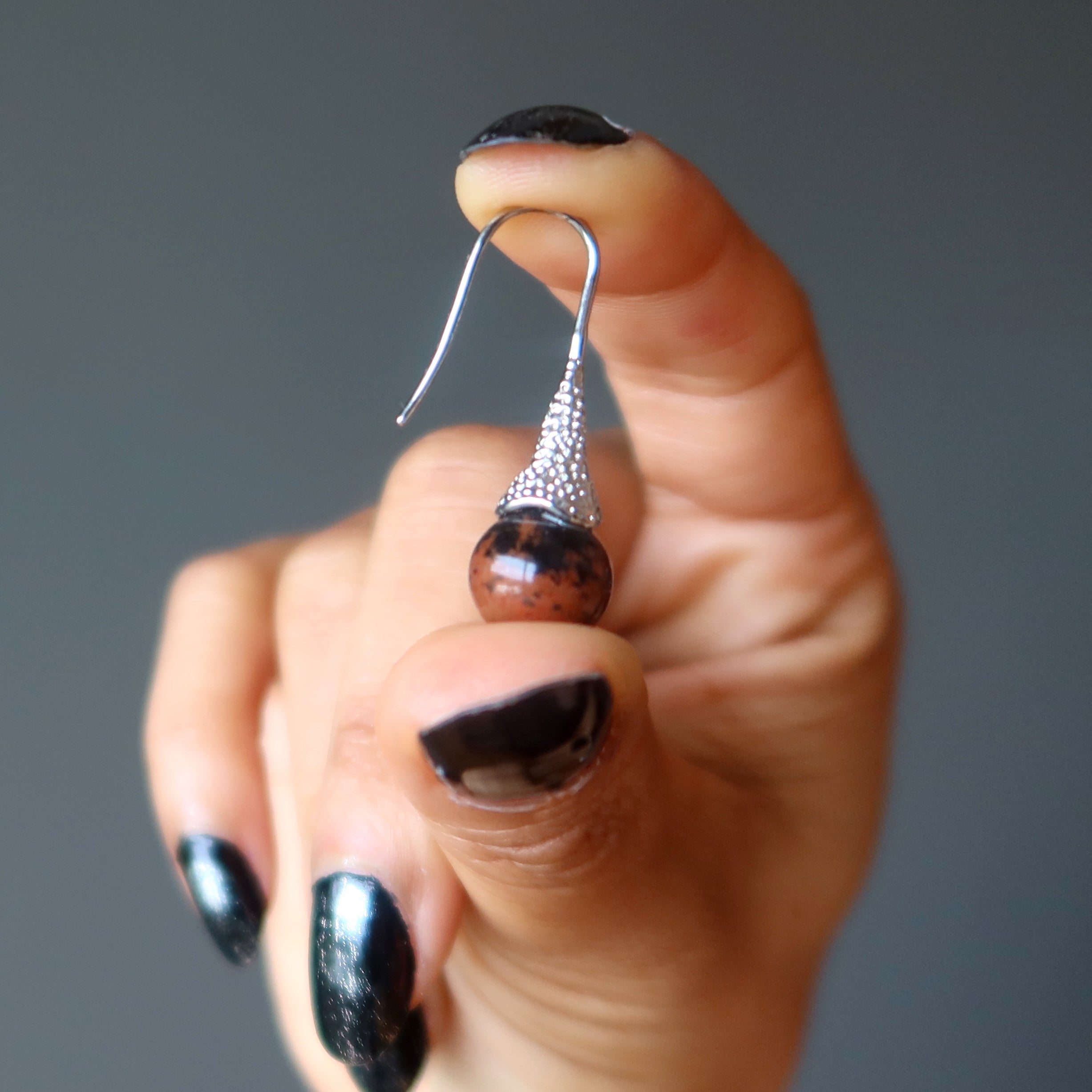 Mahogany Obsidian Earrings Drop of Volcanic Art Stones
