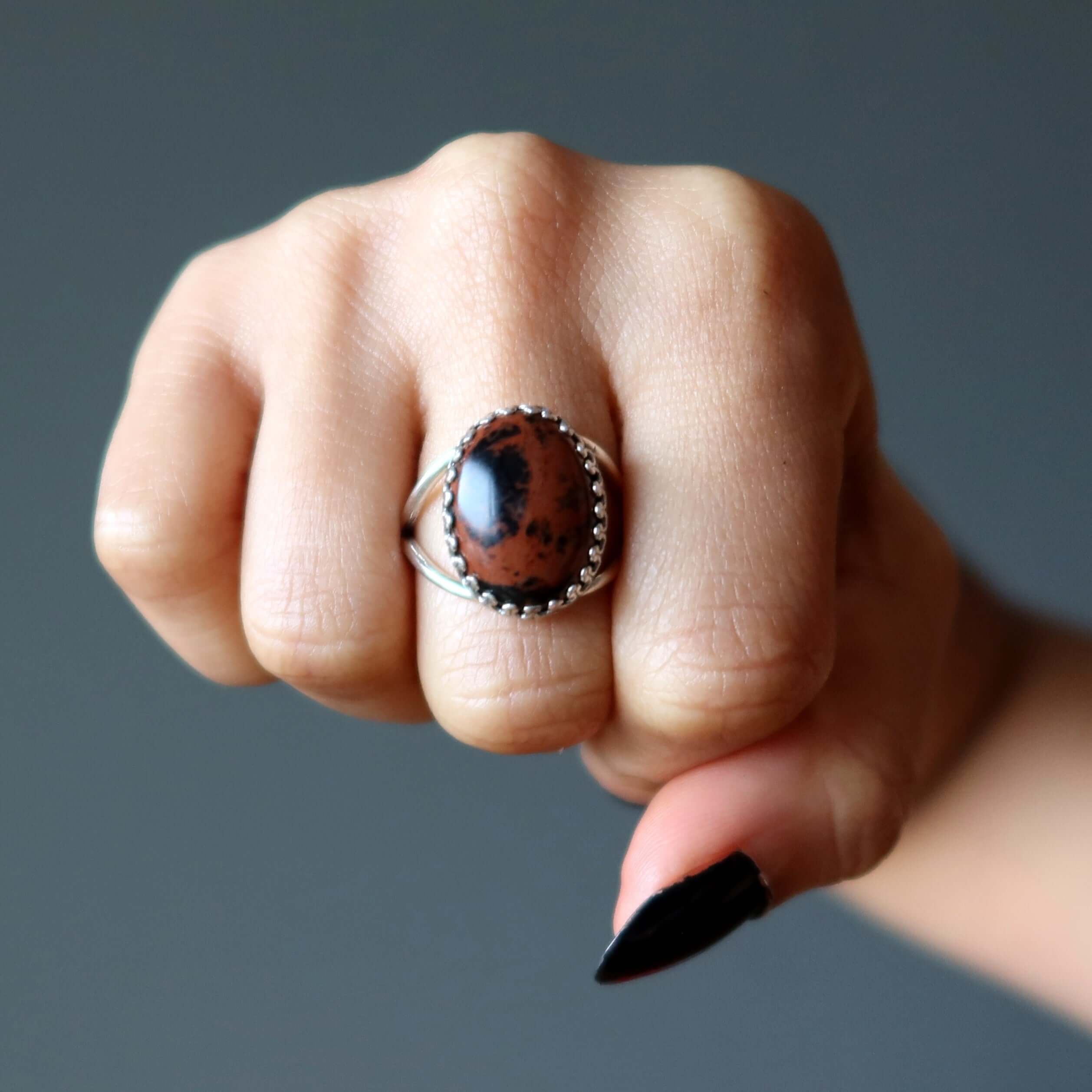 Mahogany Obsidian Ring Fire Sterling Silver Adjustable