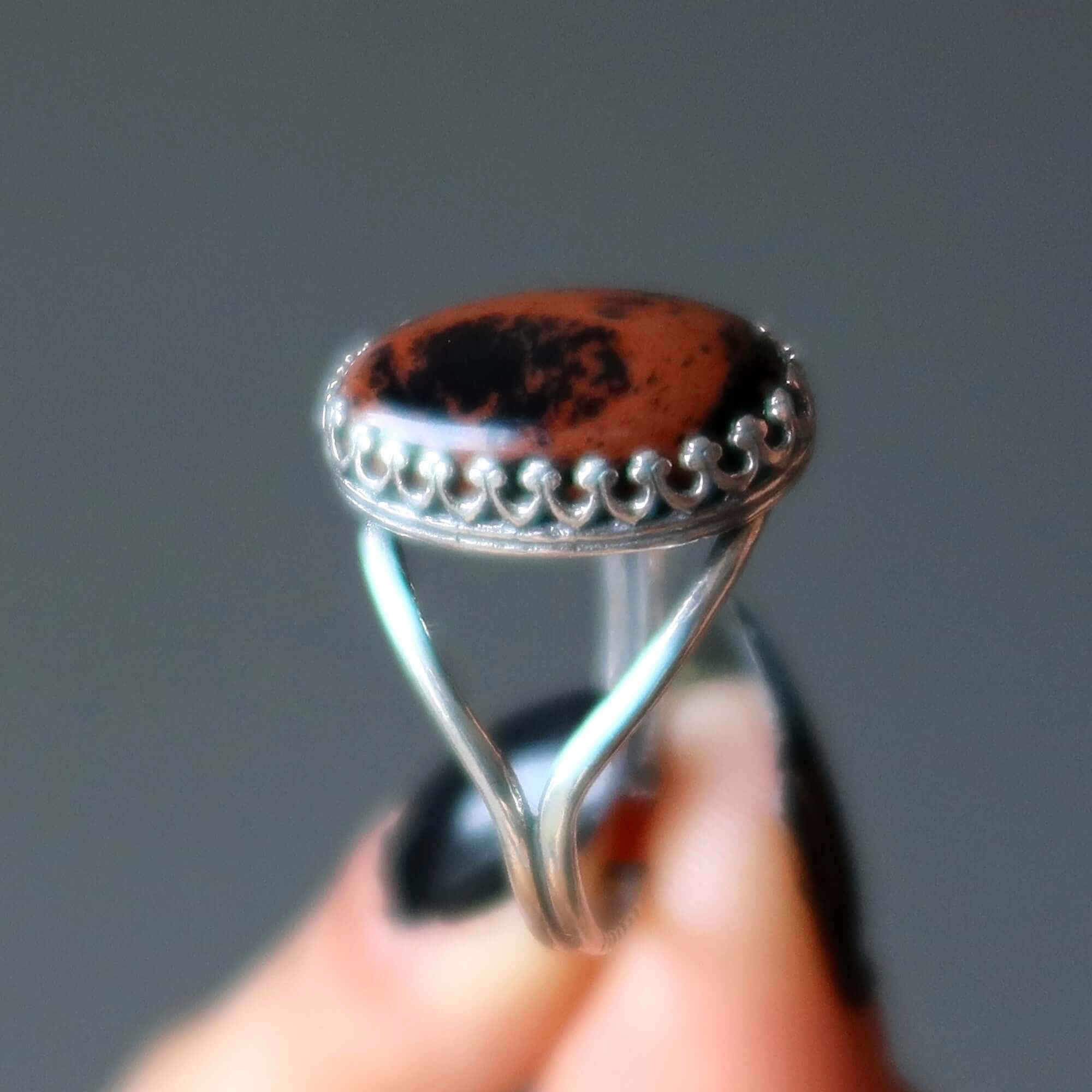 Mahogany Obsidian Ring Fire Sterling Silver Adjustable
