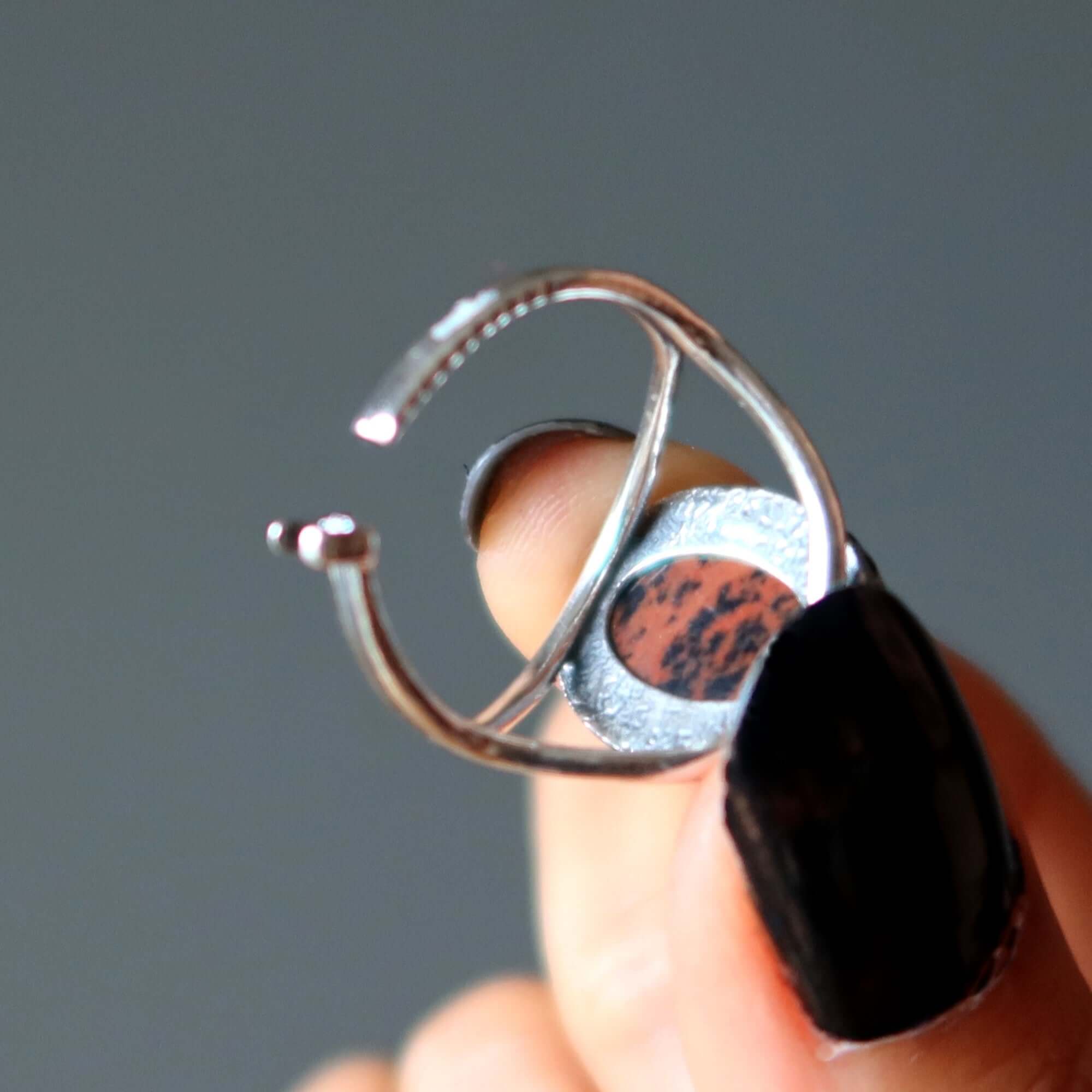 Mahogany Obsidian Ring Fire Sterling Silver Adjustable