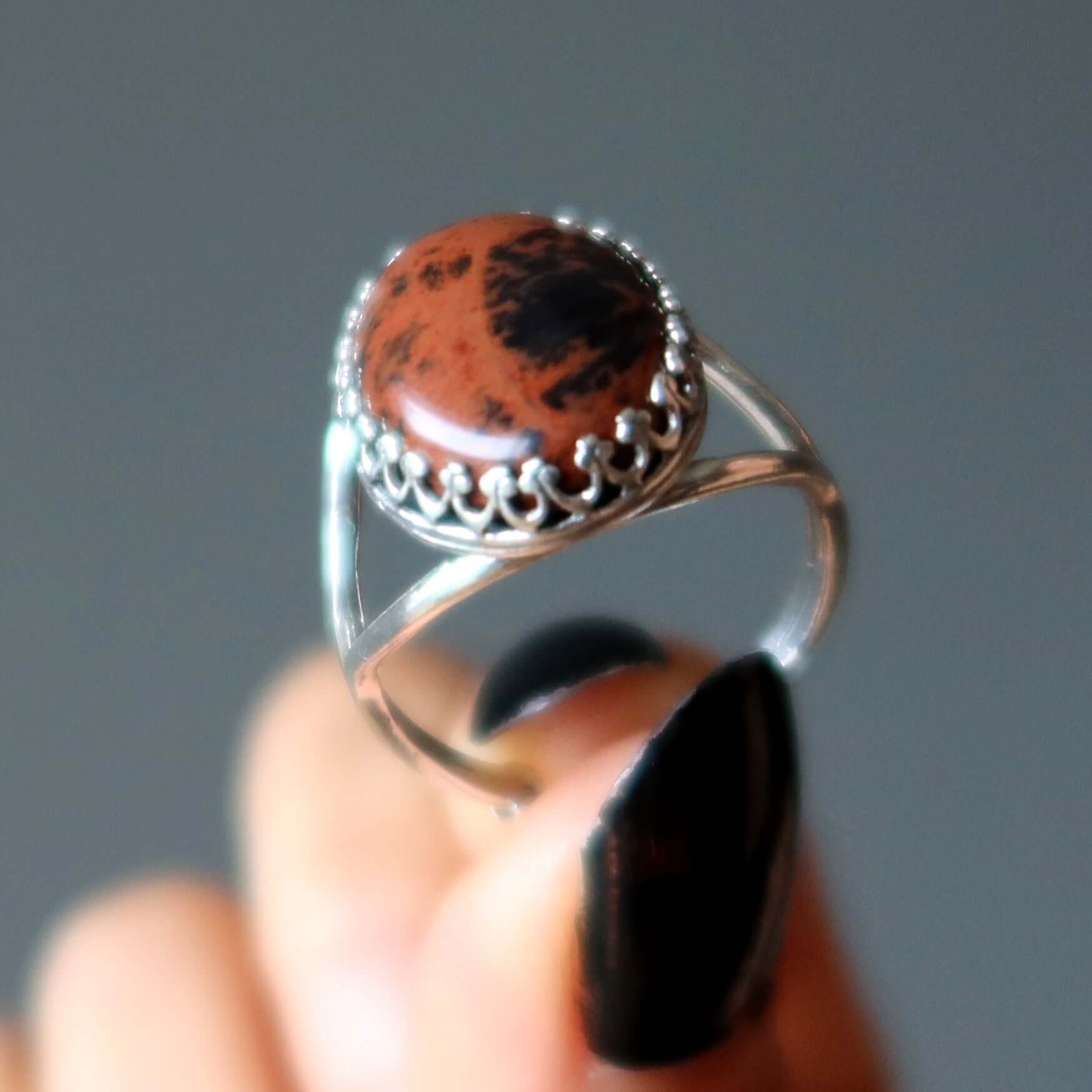 Mahogany Obsidian Ring Fire Sterling Silver Adjustable