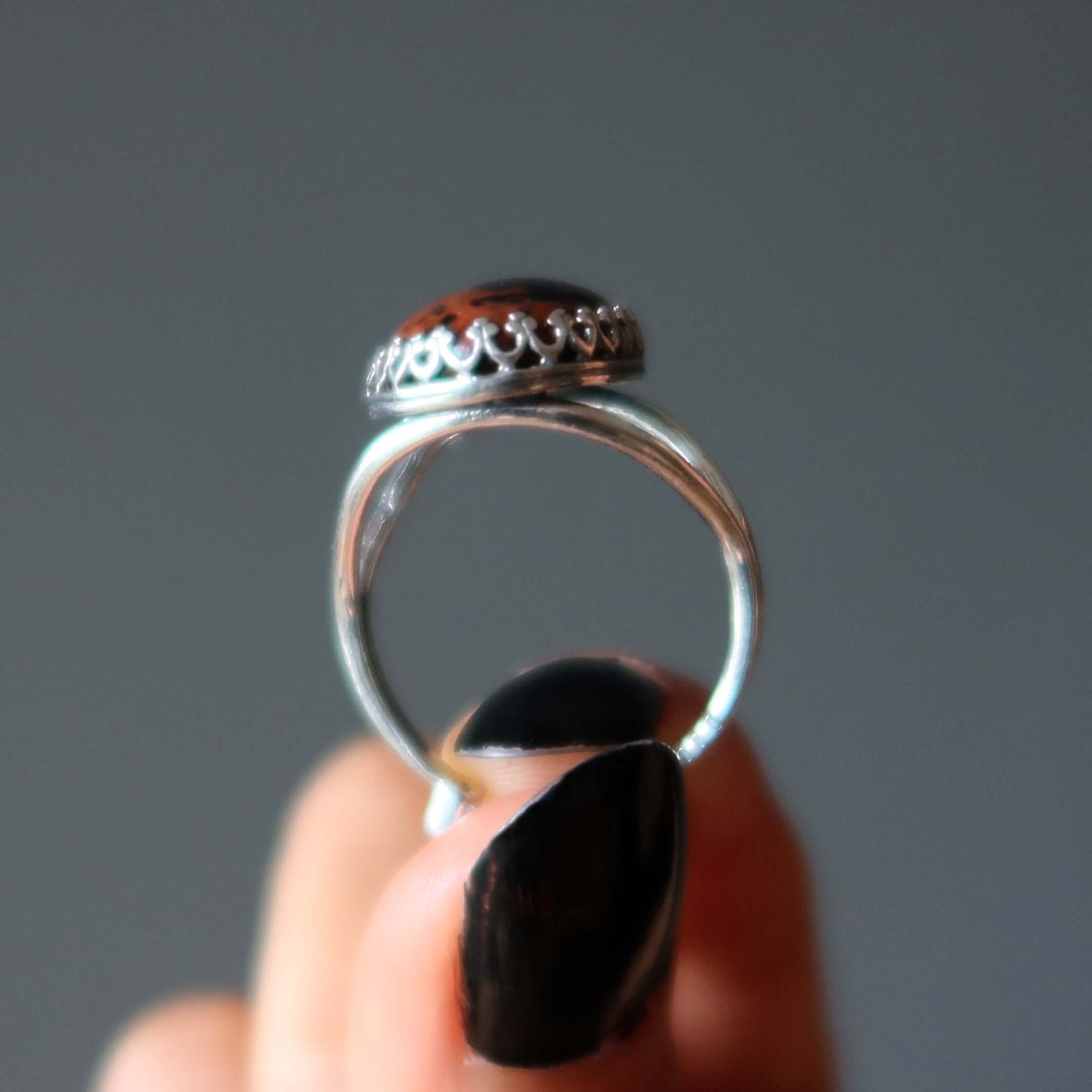 Mahogany Obsidian Ring Fire Sterling Silver Adjustable