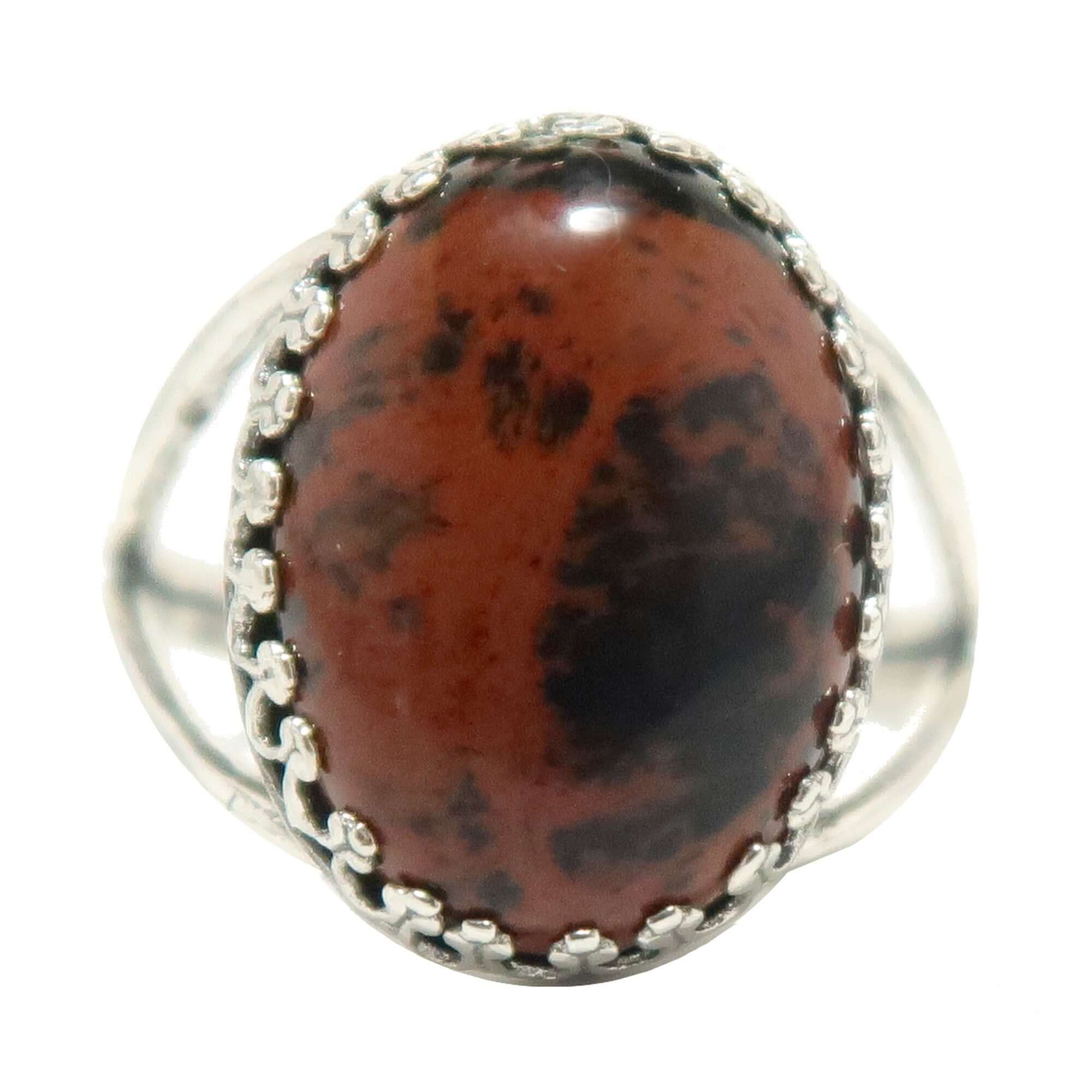 Mahogany Obsidian Ring Fire Sterling Silver Adjustable