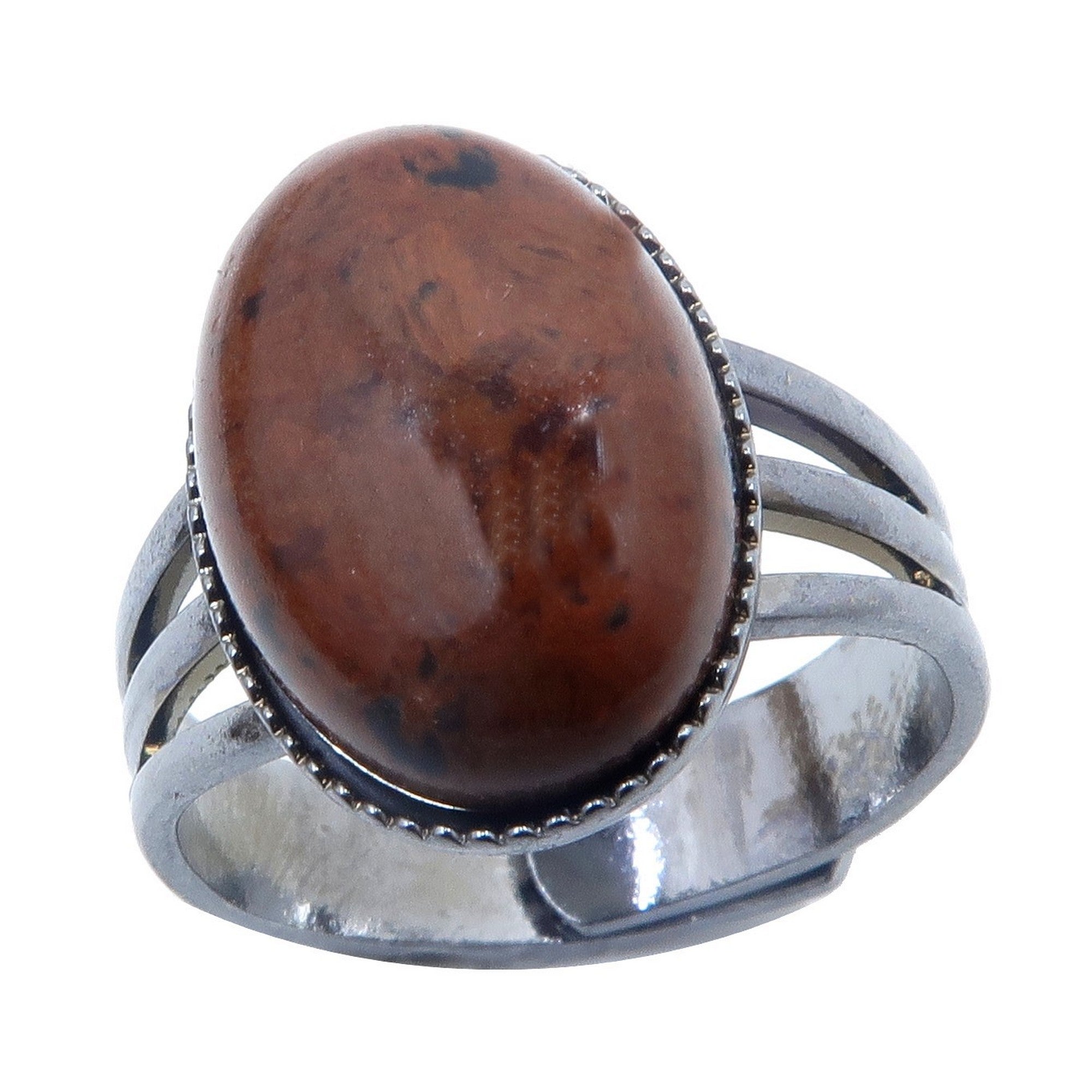 Bague Obsidienne Acajou Gemme Canon de Fusil Ajustable