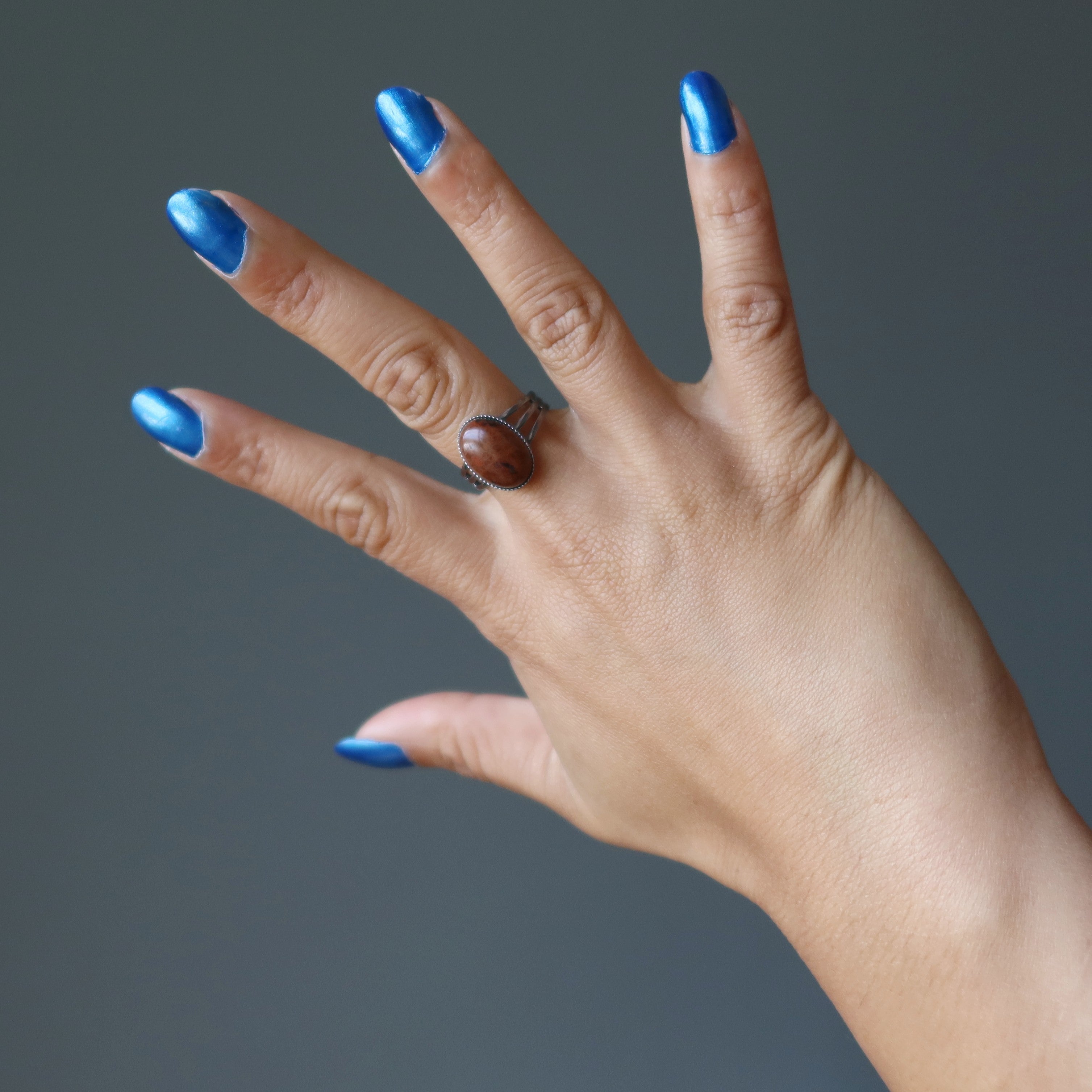 Bague Obsidienne Acajou Gemme Canon de Fusil Ajustable