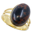 Bague en obsidienne d'acajou, ajustable, en plaqué or