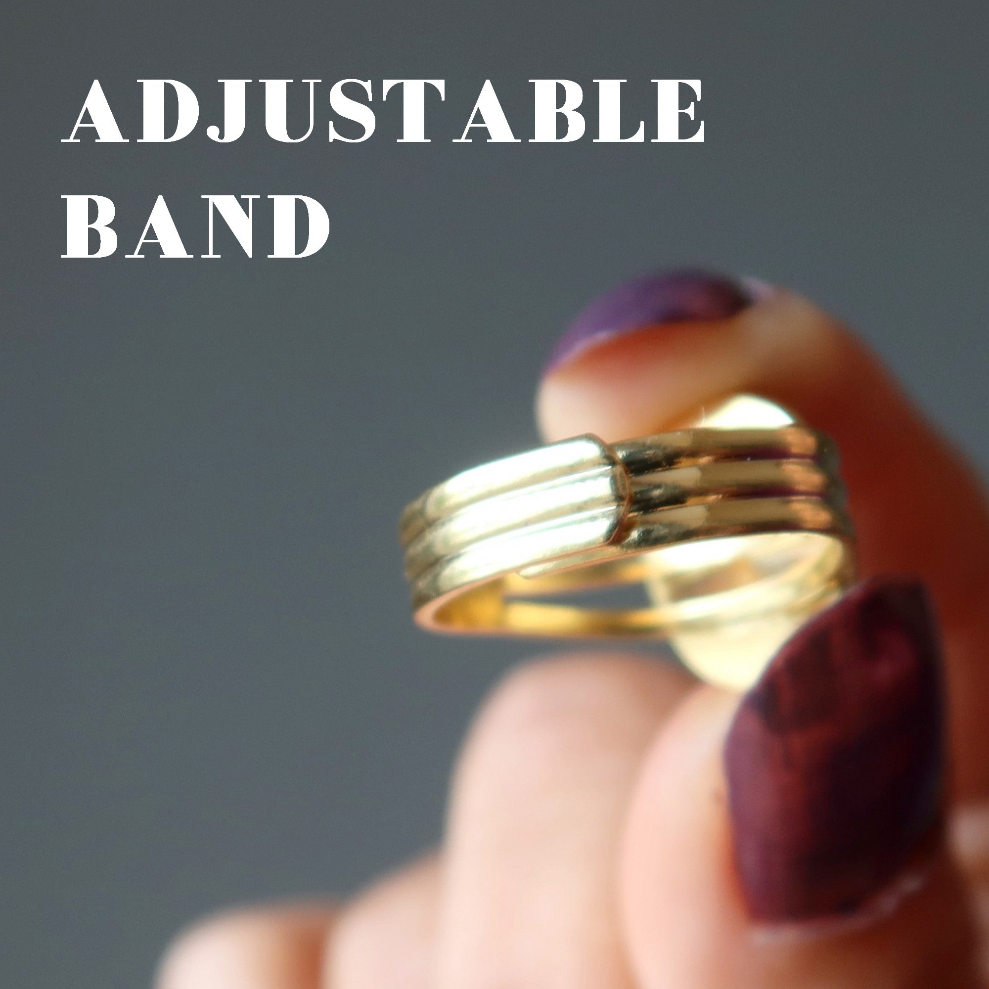 Bague en obsidienne d'acajou, ajustable, en plaqué or