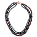 Collier Obsidienne Flocon de Neige 3 Couches Acajou Noir
