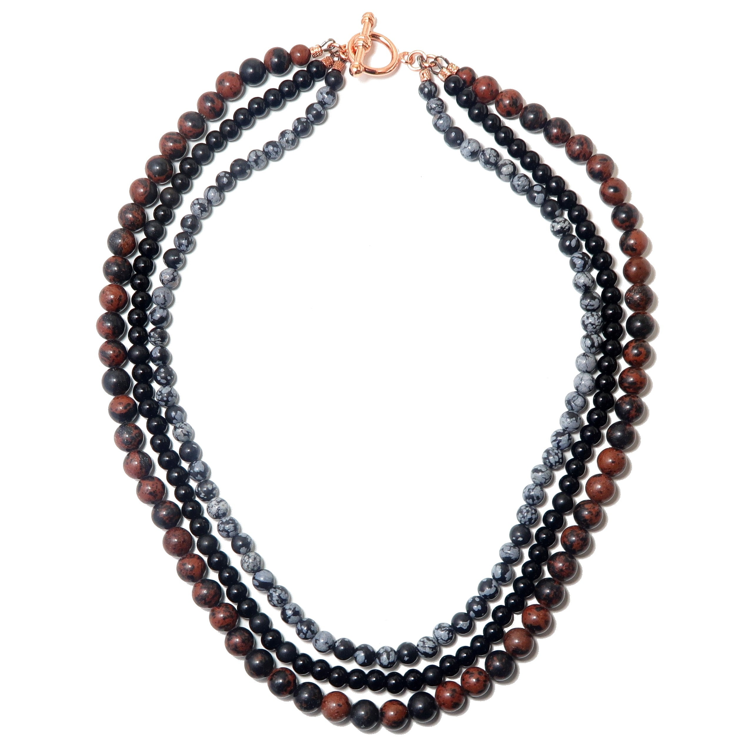 Collier Obsidienne Flocon de Neige 3 Couches Acajou Noir